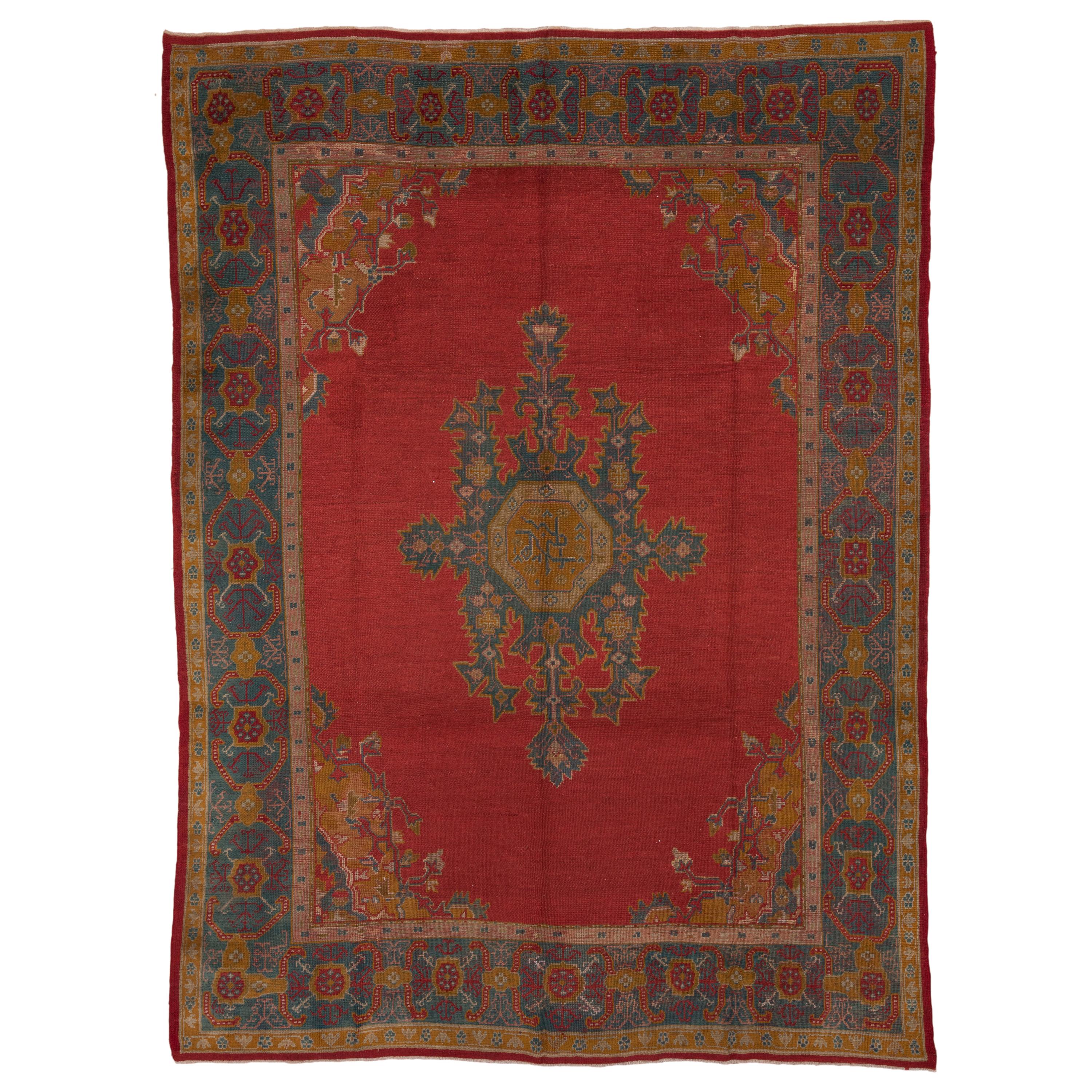 Antique Red Turkish Oushak Carpet For Sale