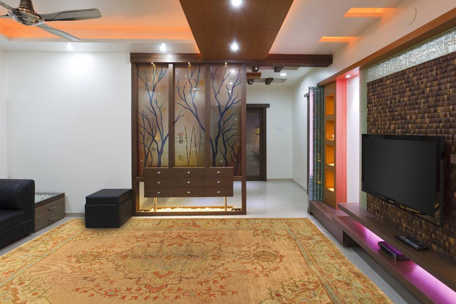 Antiker roter türkischer Oushak-Teppich 10' x 12'6 im Zustand „Gut“ im Angebot in New York, NY