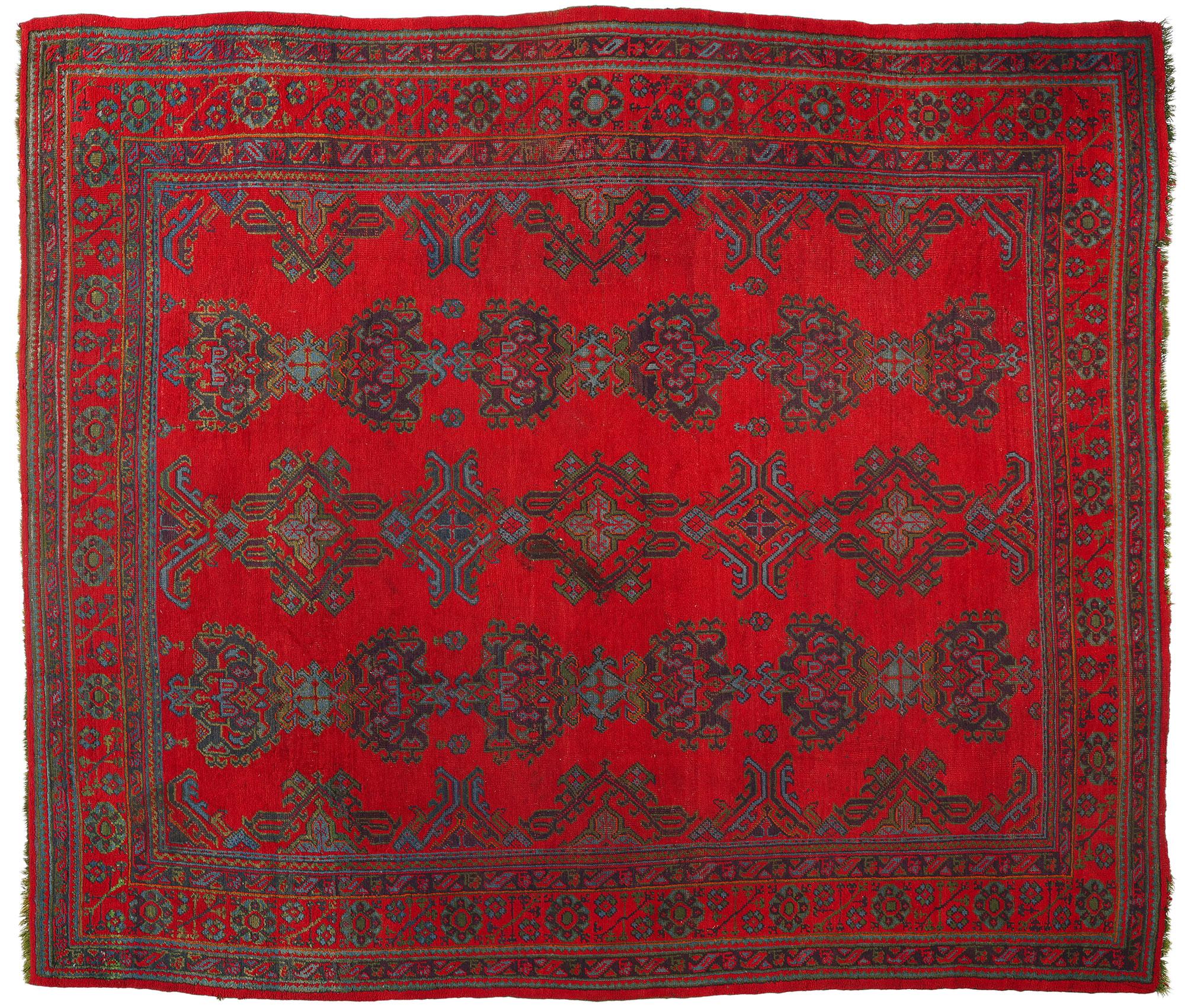 Antique Red Turkish Oushak Rug For Sale 4