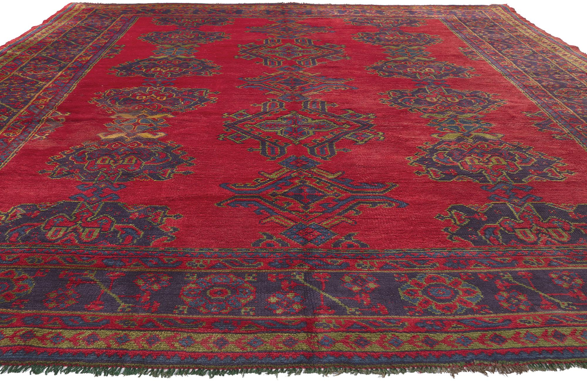 Hand-Knotted Antique Red Turkish Oushak Rug For Sale