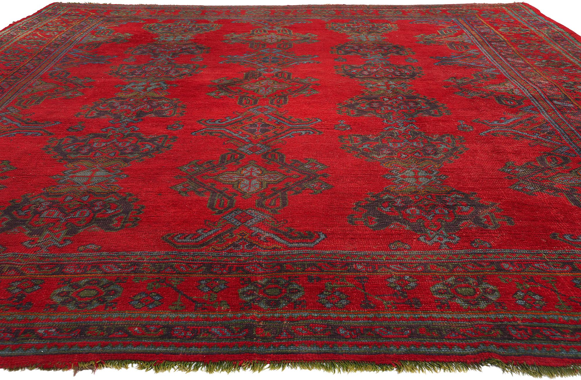 Hand-Knotted Antique Red Turkish Oushak Rug For Sale