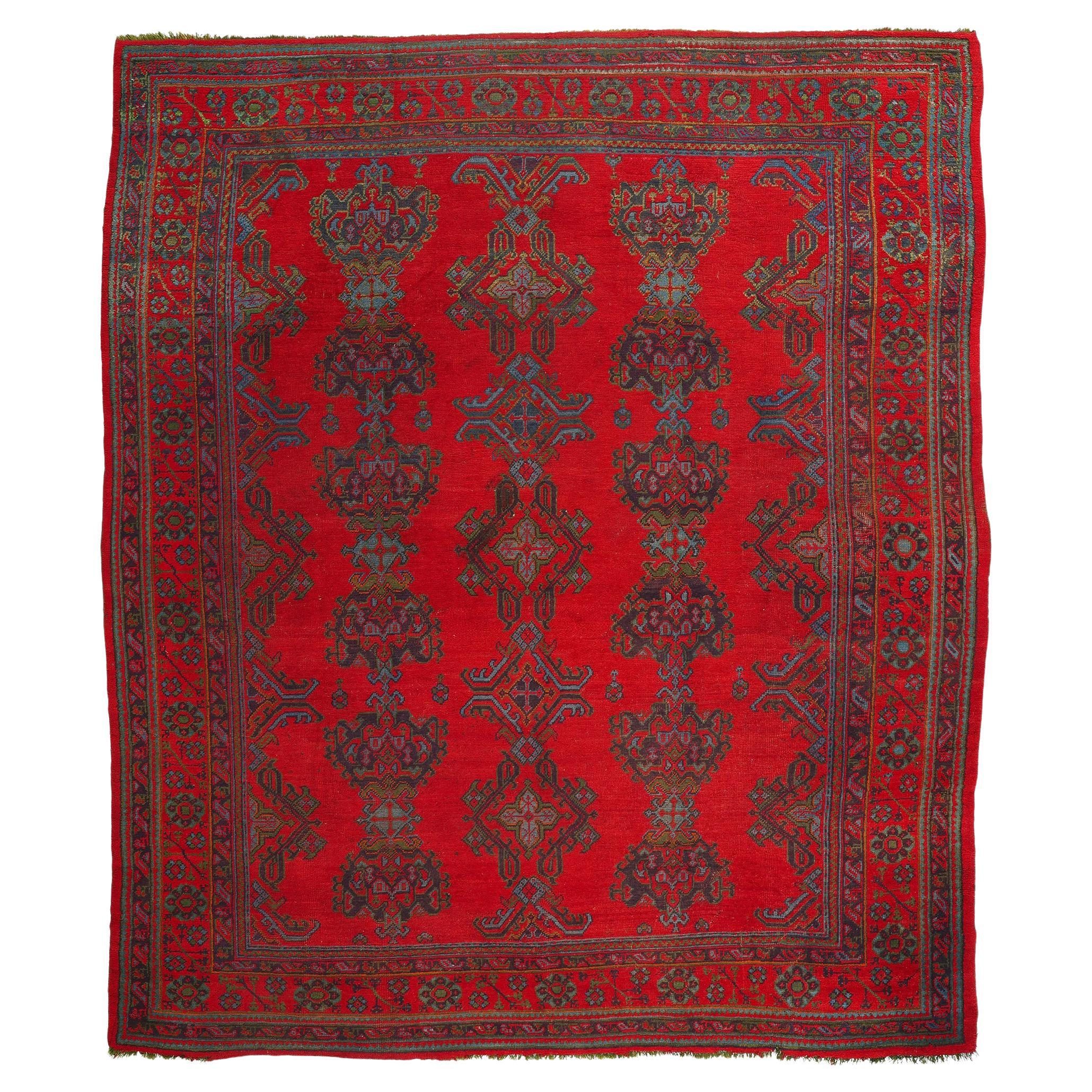 Antique Red Turkish Oushak Rug For Sale