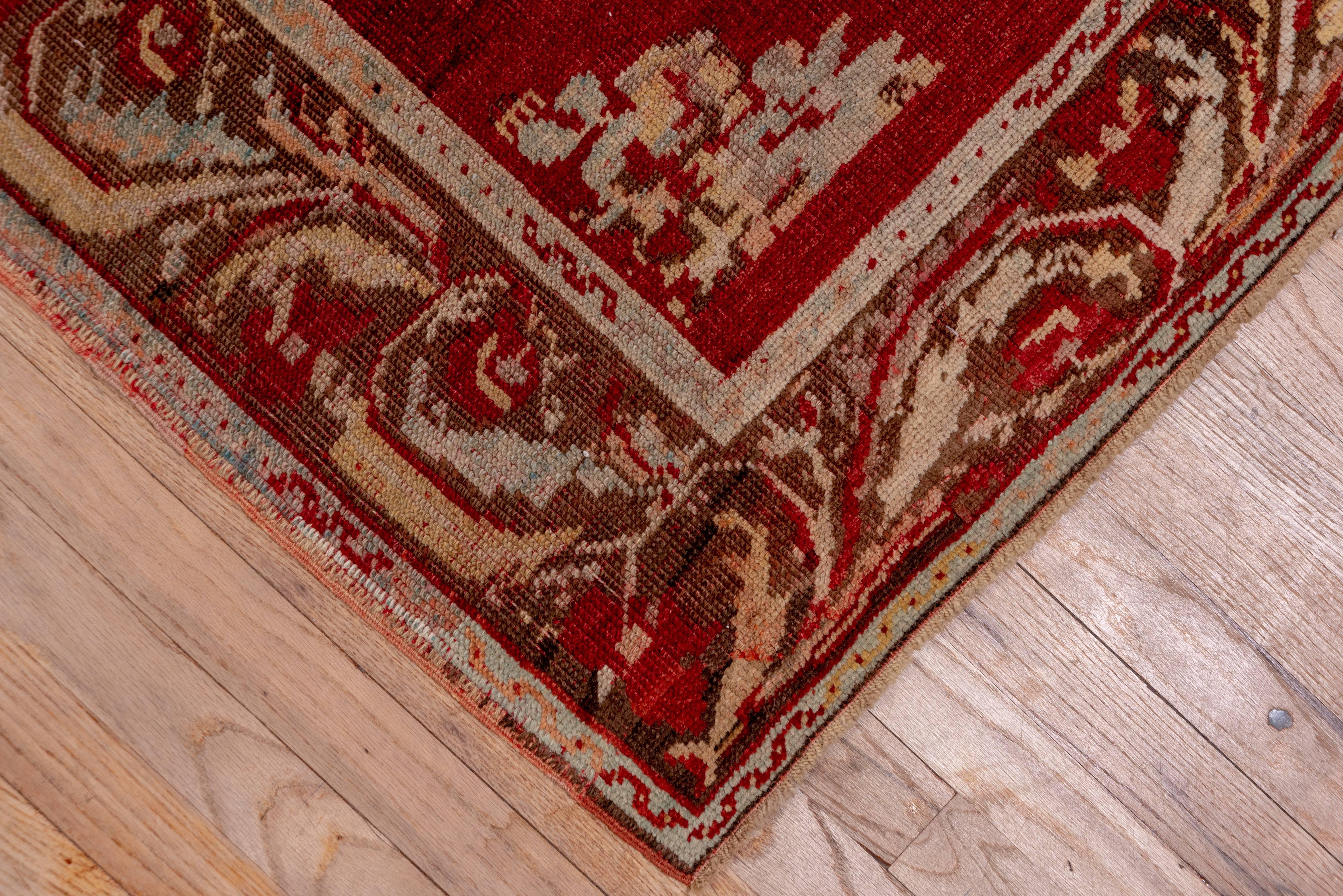 Hand-Knotted Antique Red Turkish Oushak Runner For Sale