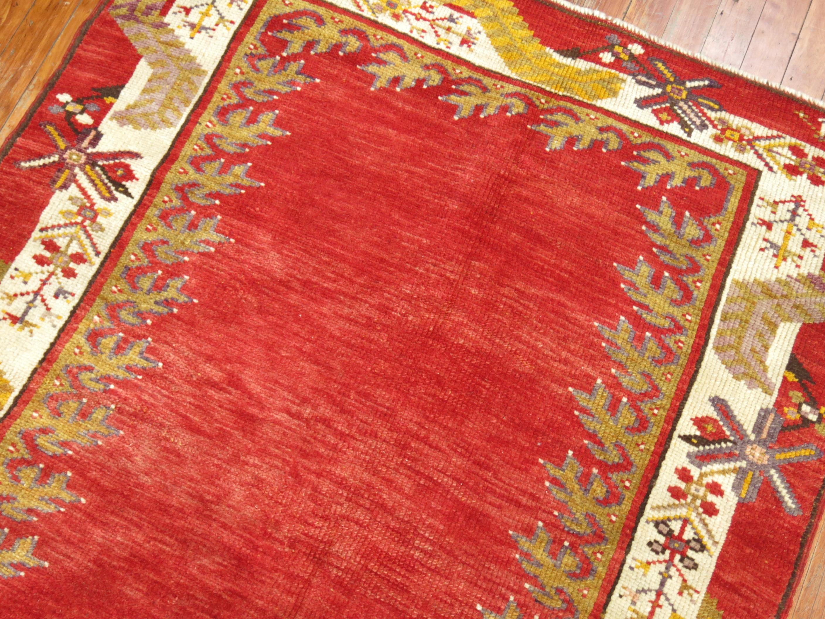 Hand-Knotted Antique Red Turkish Runner For Sale