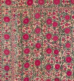 Antique Red Uzbek Suzani Embroidery 1st Half of 19th Century 6'4 x 7'4