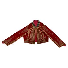 Gilet turc ancien Efe Zeybek en velours rouge avec broderie dorée