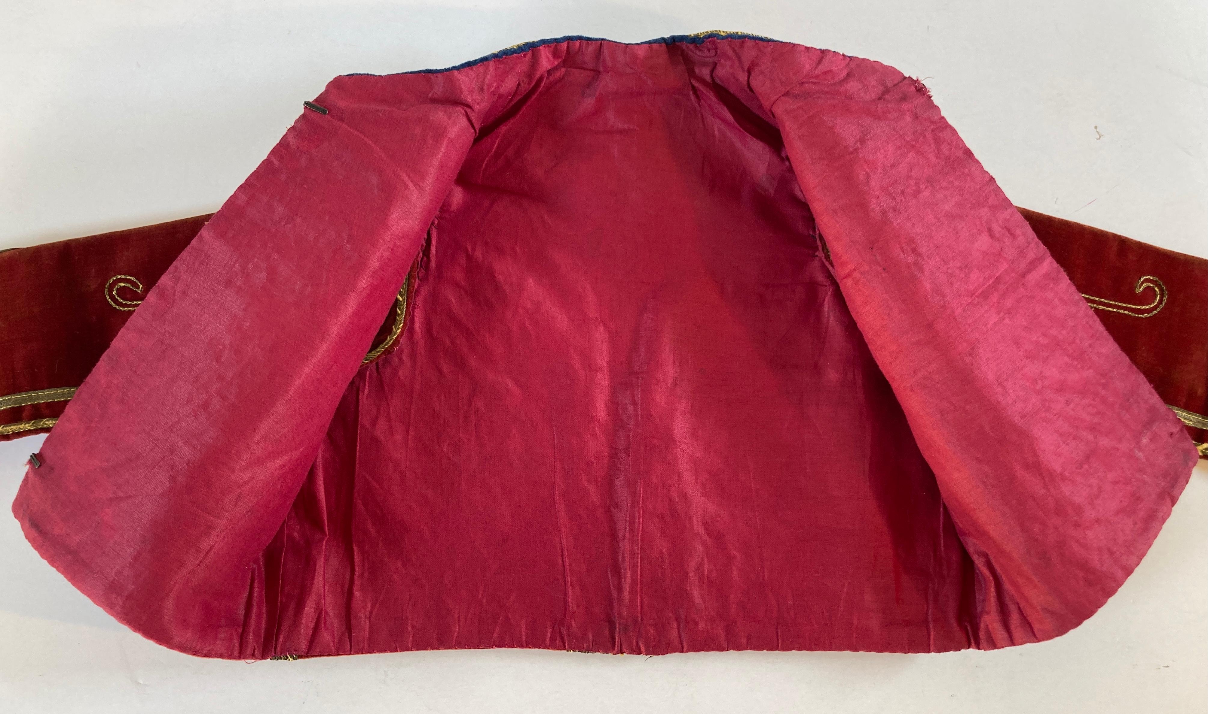 Antique Red Velvet Efe Zeybek Jacket Turkish Vest with Gold Embroidery For Sale 10