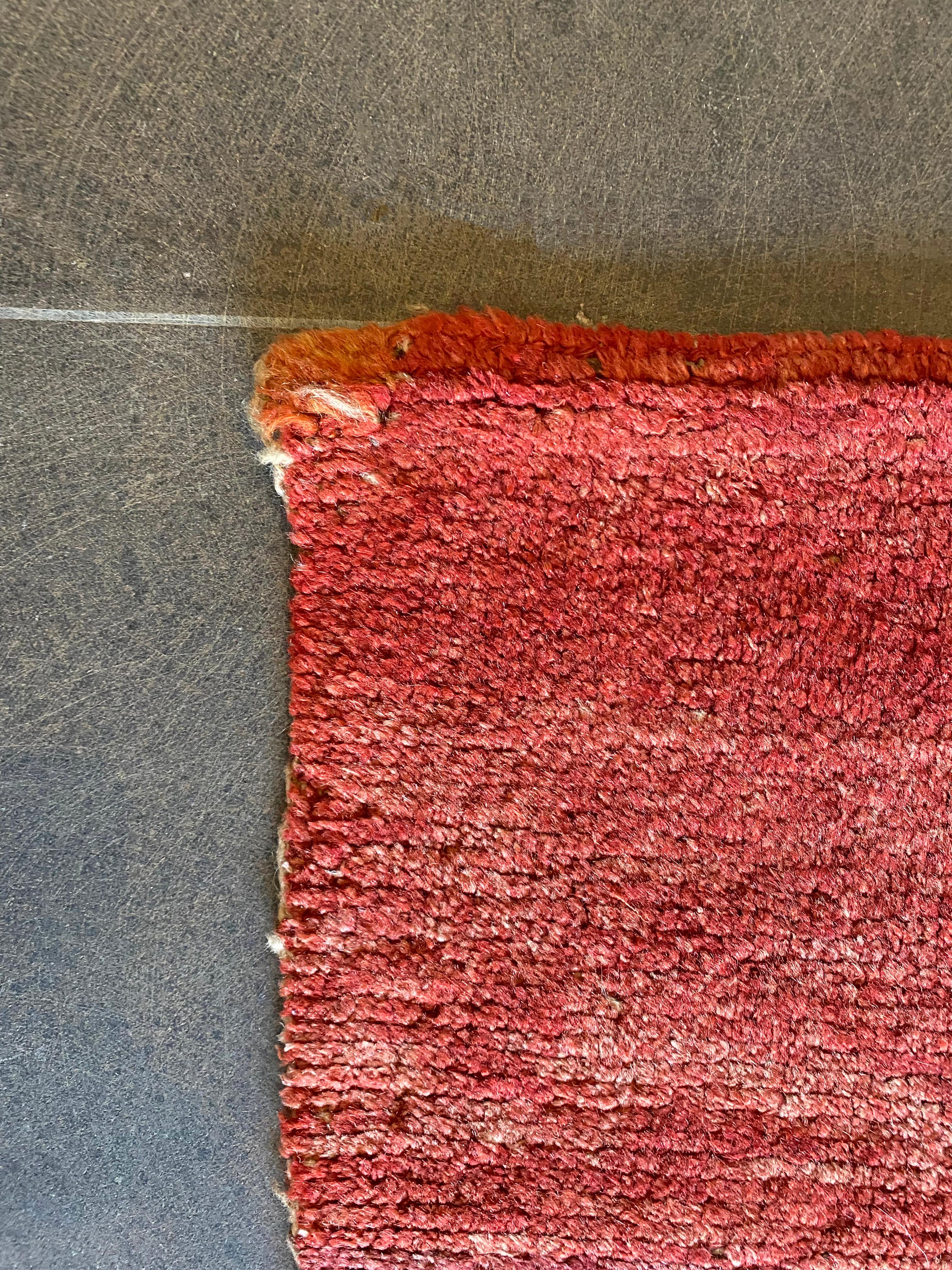 Hand-Knotted Antique Red Wangden Rug from Tibet, Naturally Dyed Wool For Sale