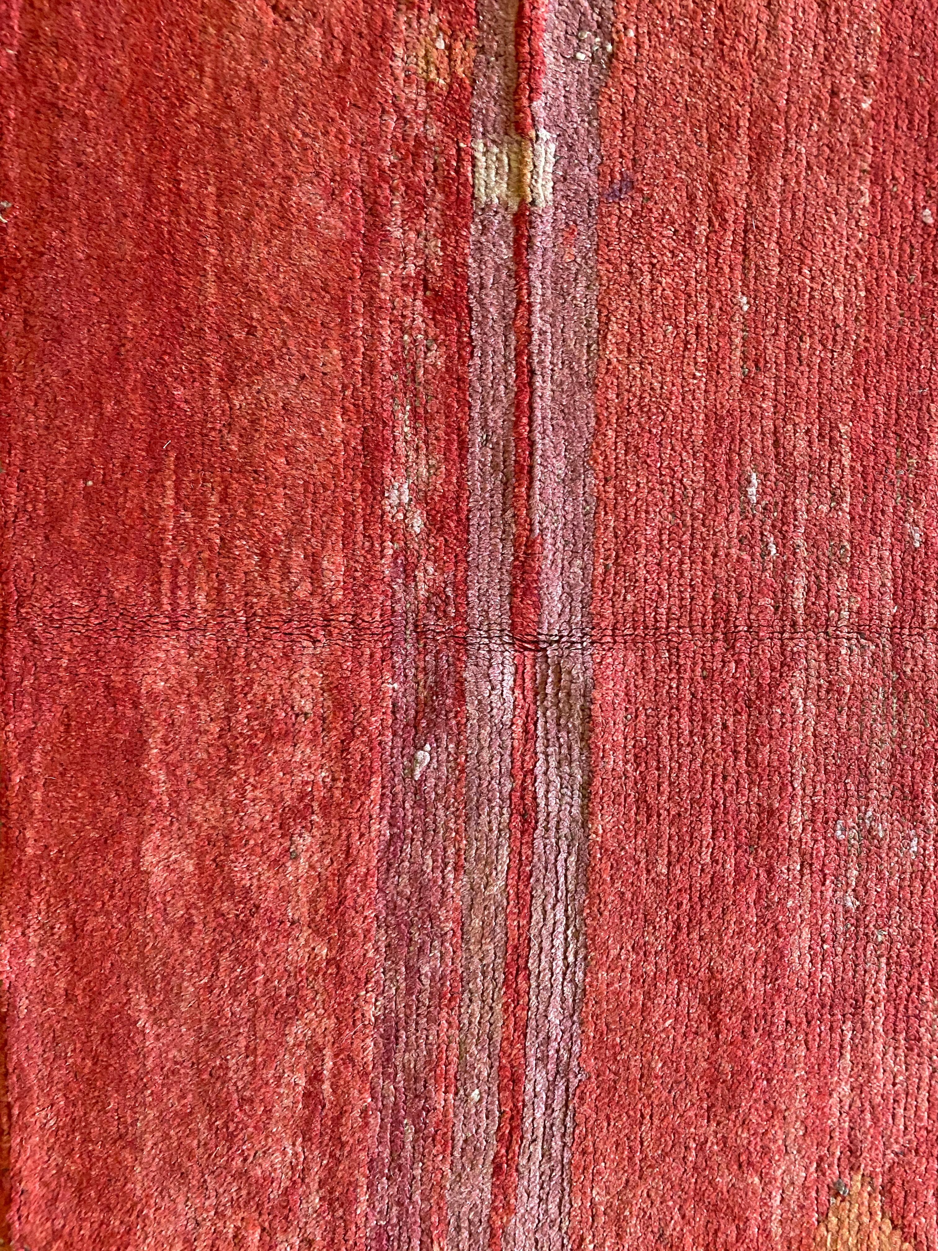 Antique Red Wangden Rug from Tibet, Naturally Dyed Wool For Sale 1