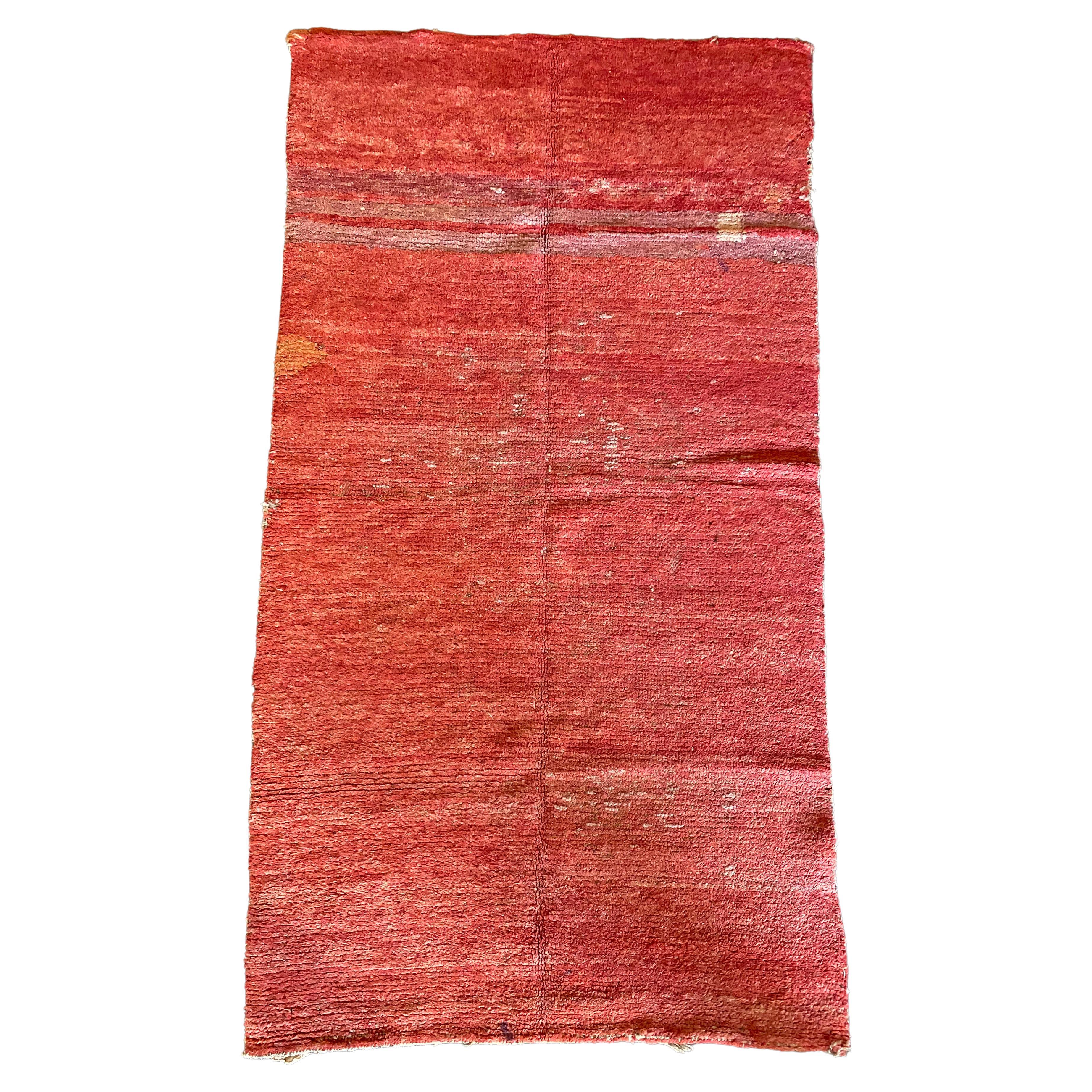 Antique Red Wangden Rug from Tibet, Naturally Dyed Wool