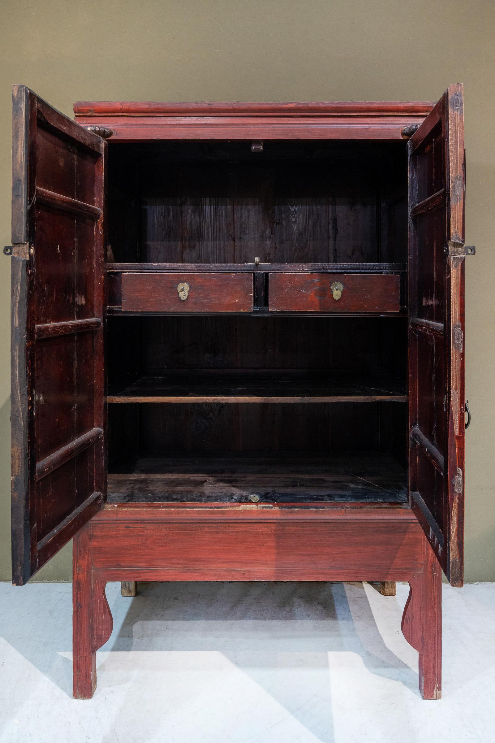 Qing Antique Red Wedding Cabinet from Zhejiang, China For Sale