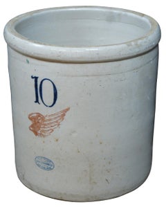 Antique Red Wing Union Pottery Stoneware Crock 10 Gallon Salt Glaze Pickling
