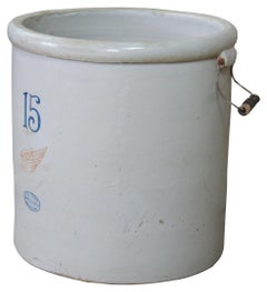 Antique Red Wing Union Stoneware 15 Gallon Crock with Handles Butter Churn