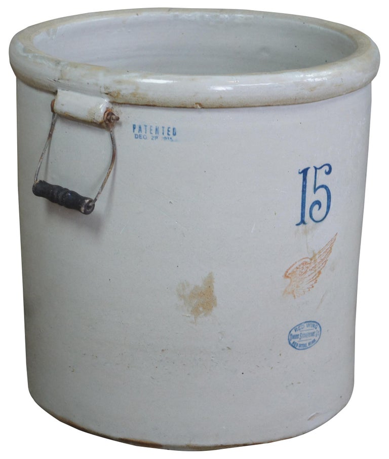 Antique Red Wing Union Stoneware 15 Gallon Crock with Handles Butter