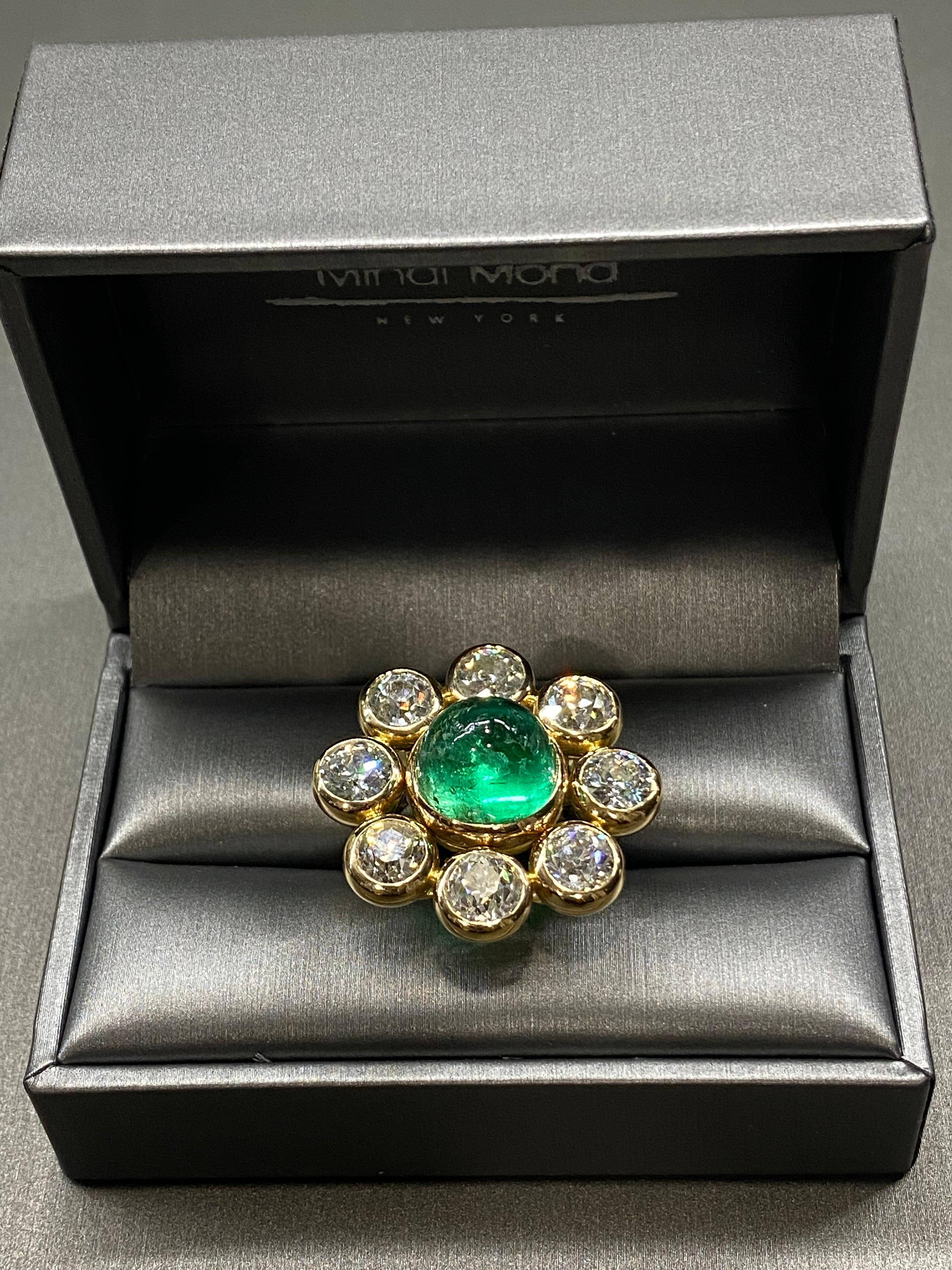 Mixed Cut Mindi Mond 12 Carat Colombian Emerald Diamond Yellow Gold Cocktail Ring For Sale