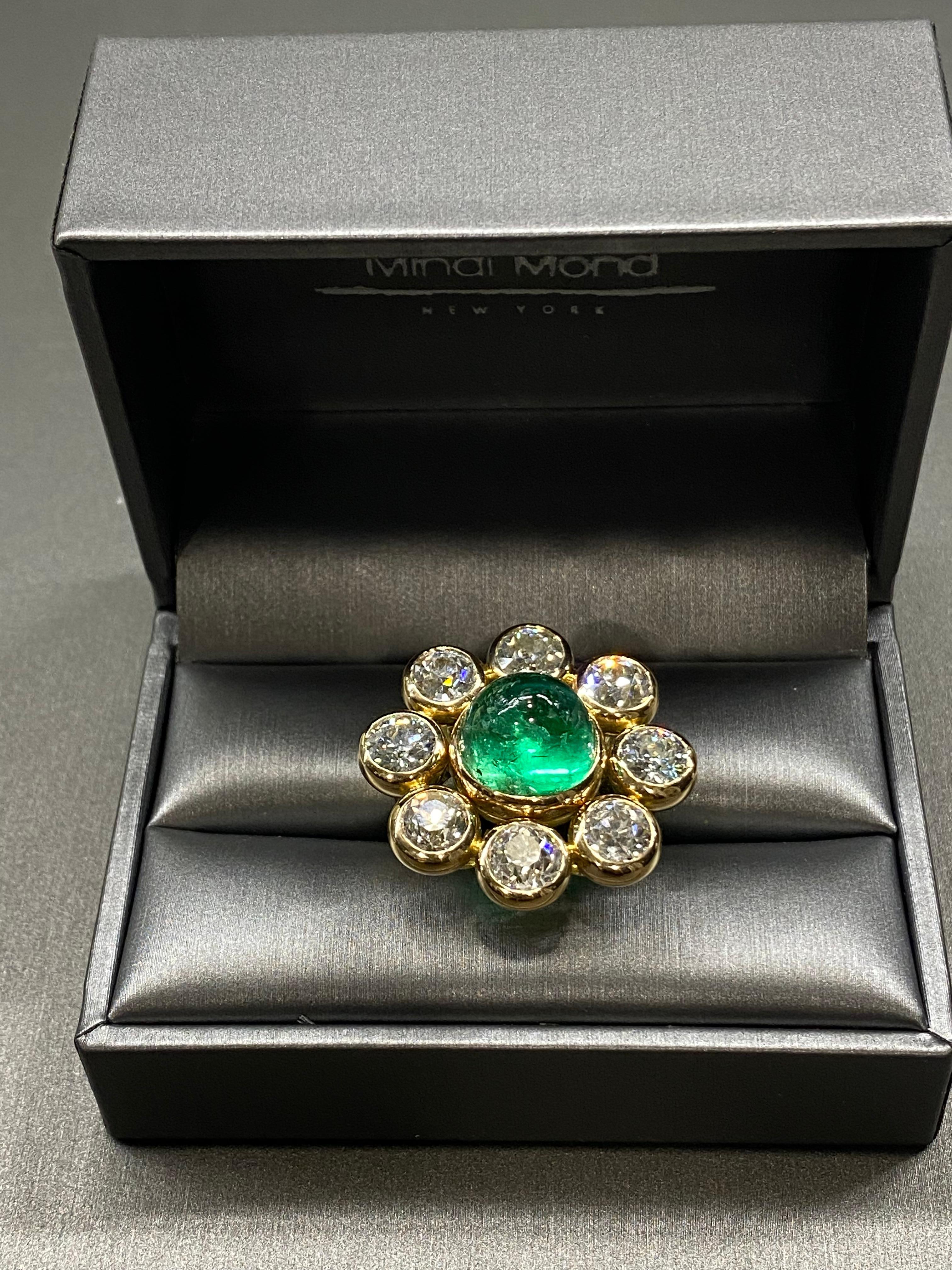 Mindi Mond 12 Carat Colombian Emerald Diamond Yellow Gold Cocktail Ring In Good Condition For Sale In New York, NY
