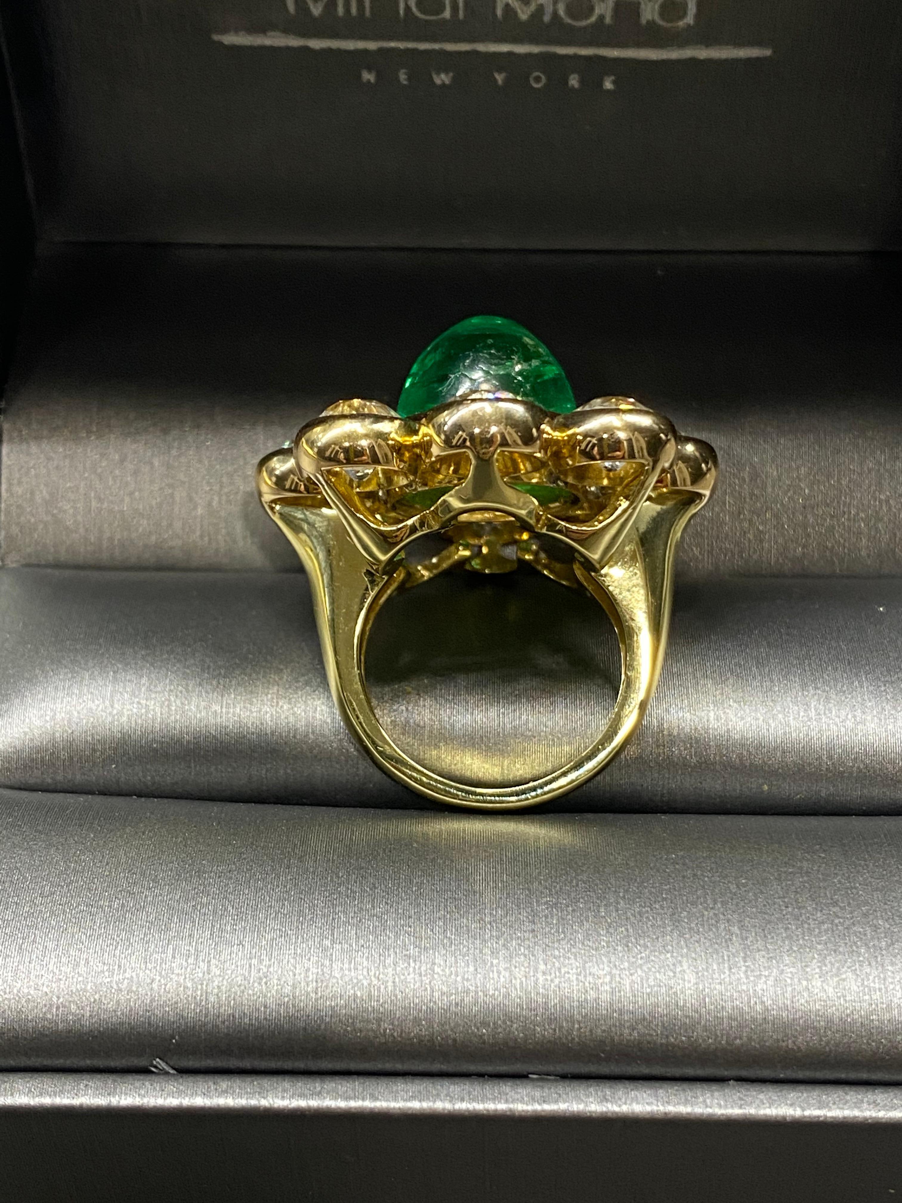 Women's or Men's Mindi Mond 12 Carat Colombian Emerald Diamond Yellow Gold Cocktail Ring For Sale