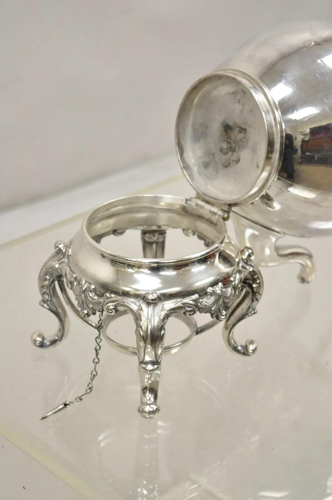 20th Century Antique Reed & Barton 1866 Silver Plated Victorian Tilting Tea Pot on Stand For Sale
