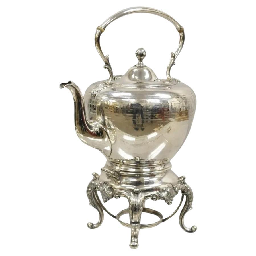 Antique Reed & Barton 1866 Silver Plated Victorian Tilting Tea Pot on Stand For Sale