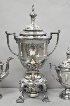 Antique Reed & Barton 1929 English Regency Silver Plated Samovar Tea Set 4 Pcs