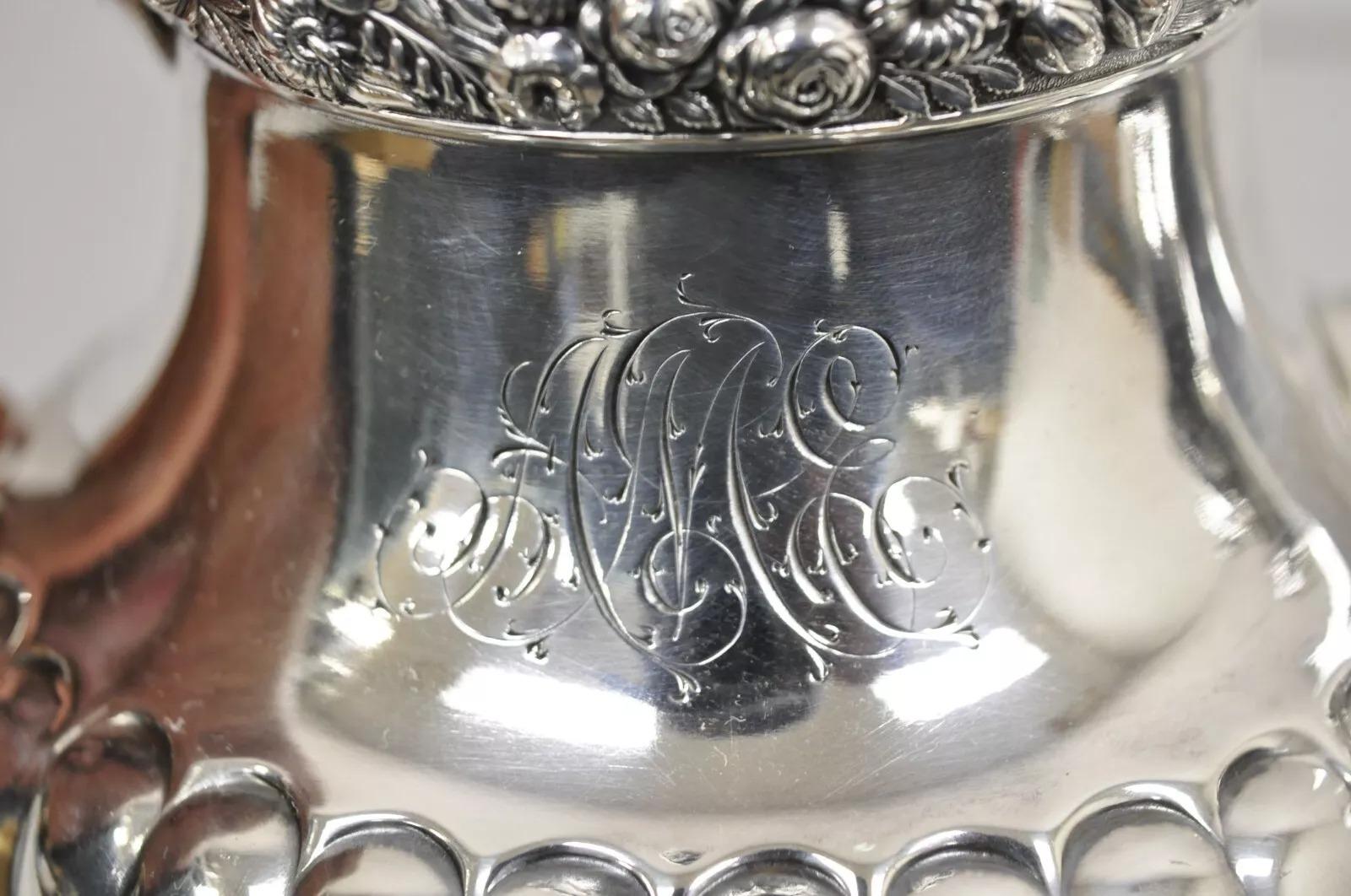Antique Reed & Barton 3221 Victorian Silver Plated Floral Repousse 6 Pc Tea Set For Sale 3