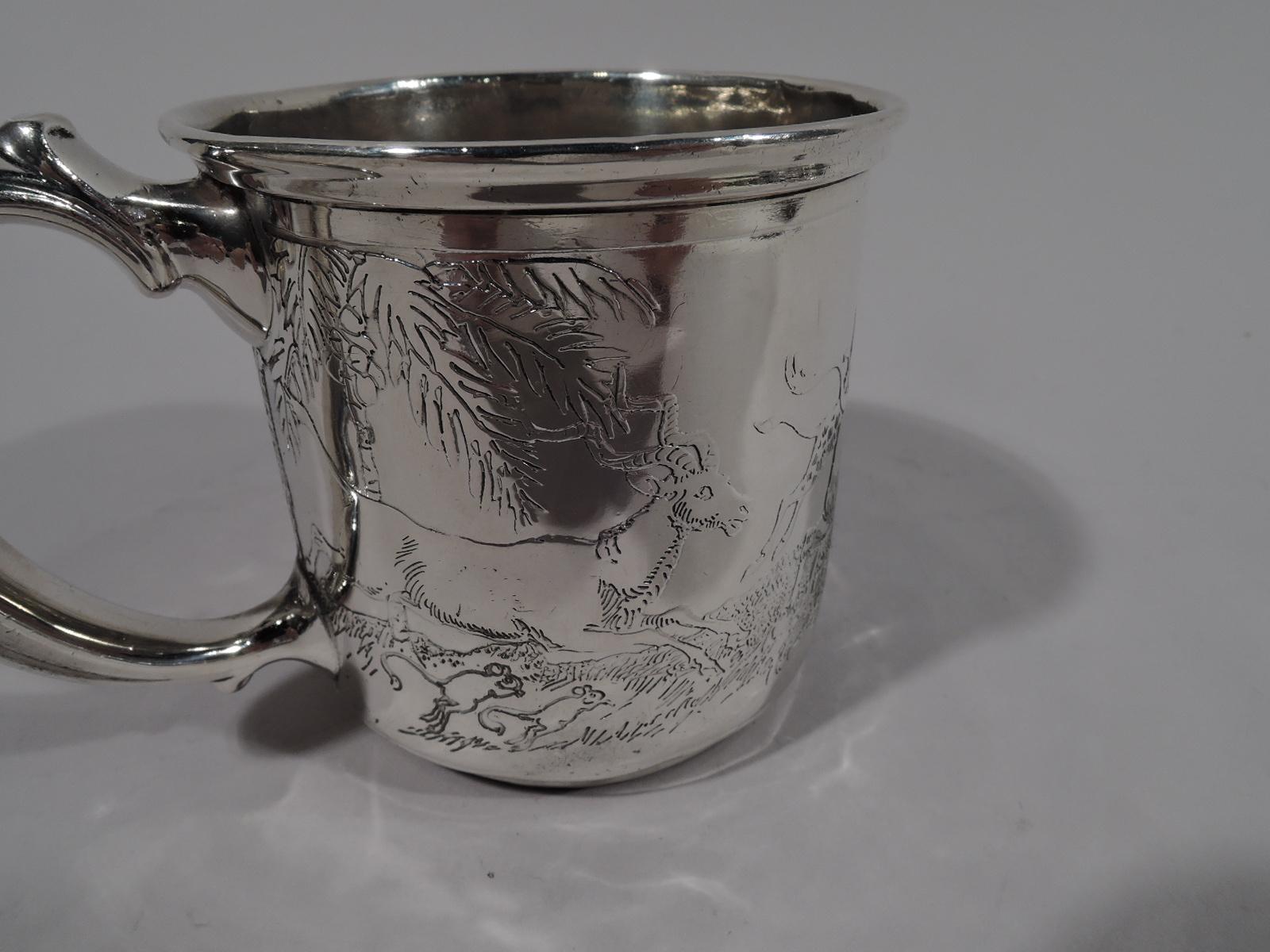 Antique Reed & Barton Art Deco Safari Sterling Silver 3-Piece Baby Set In Excellent Condition In New York, NY