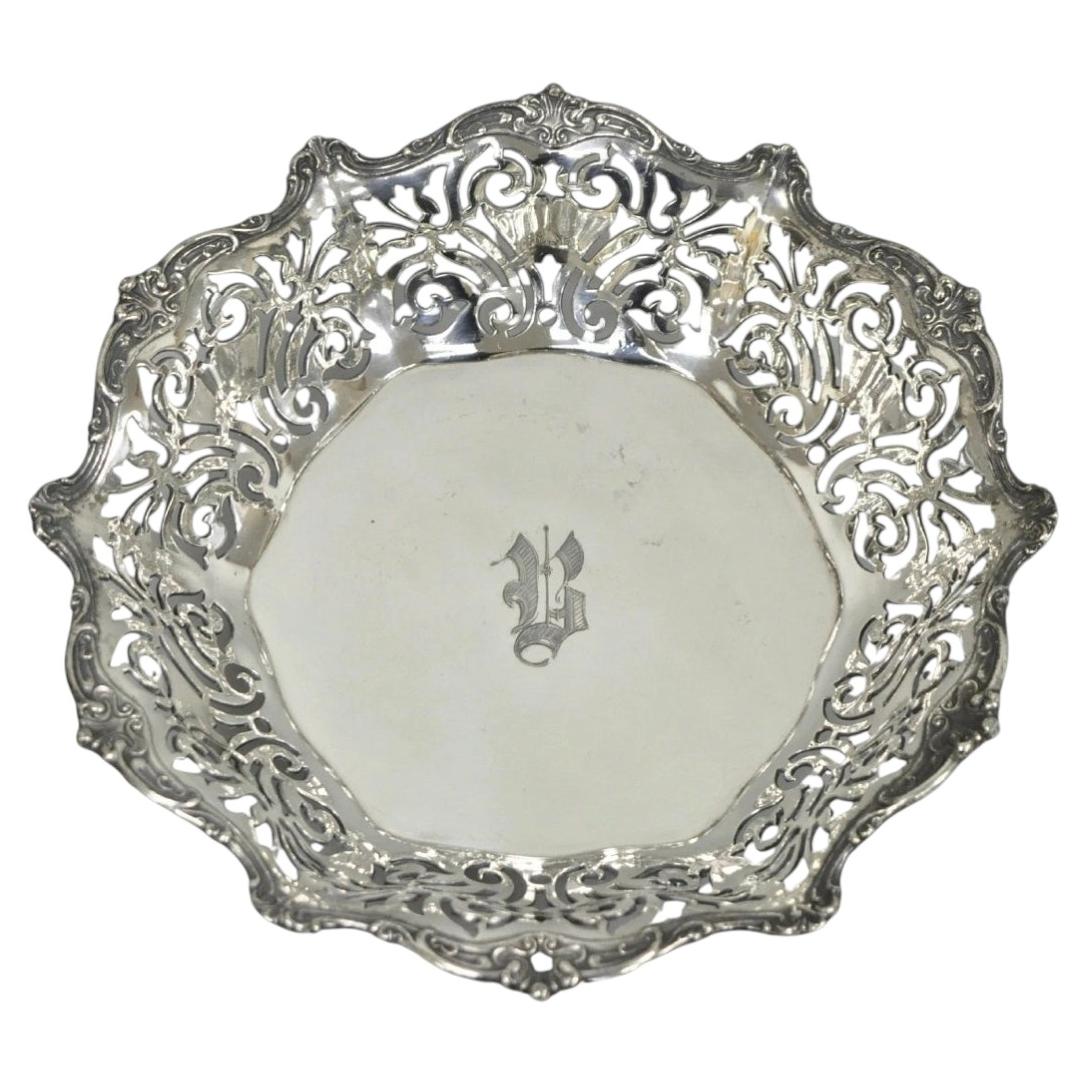 Antique Reed & Barton Reticulated Silver Plated Trinket Dish Bowl "B" Monogram For Sale