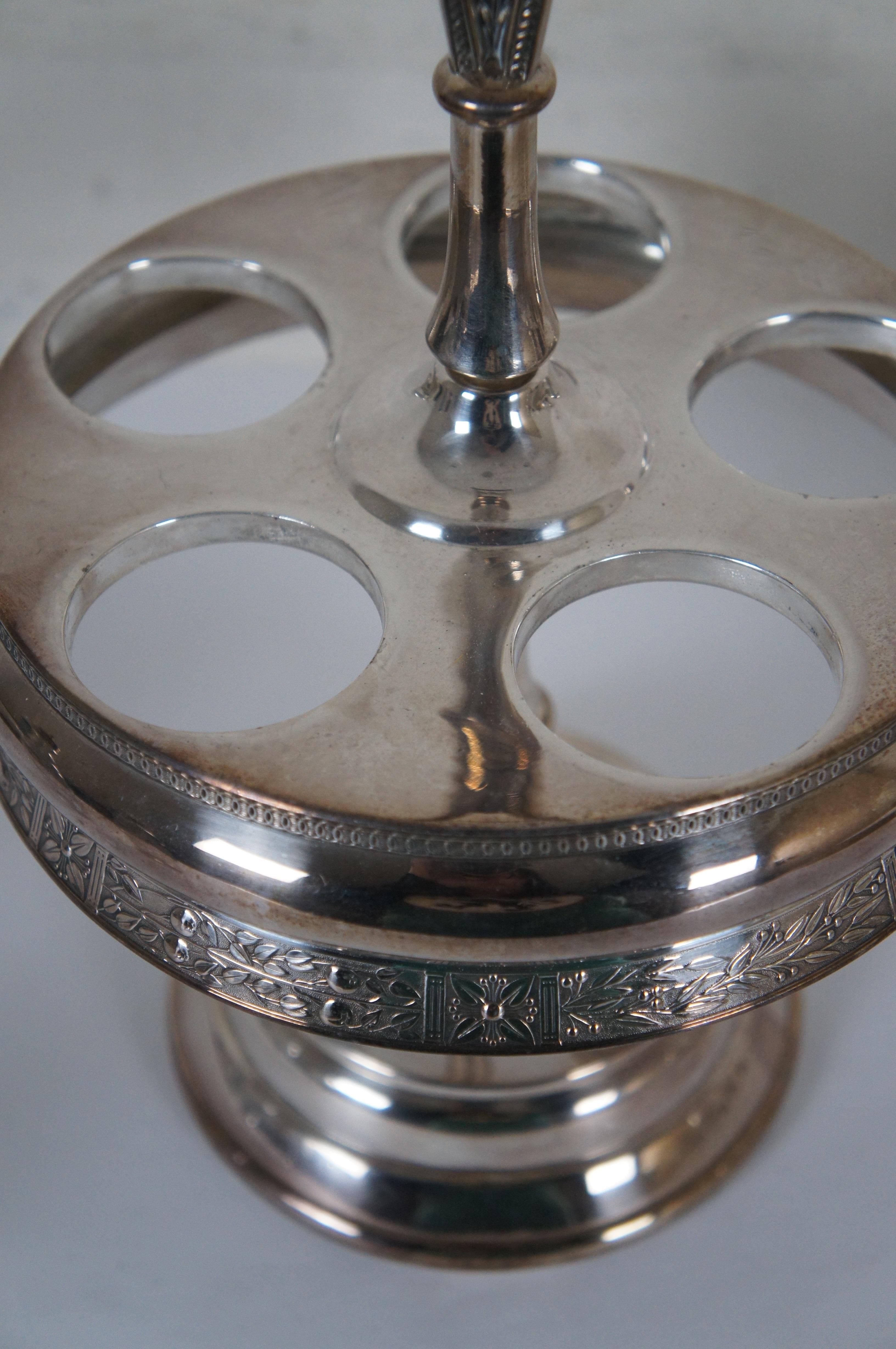 Antike Reed & Barton Silber Platte geätzt Glas Cruet Condiment Caddy Set (Metall) im Angebot