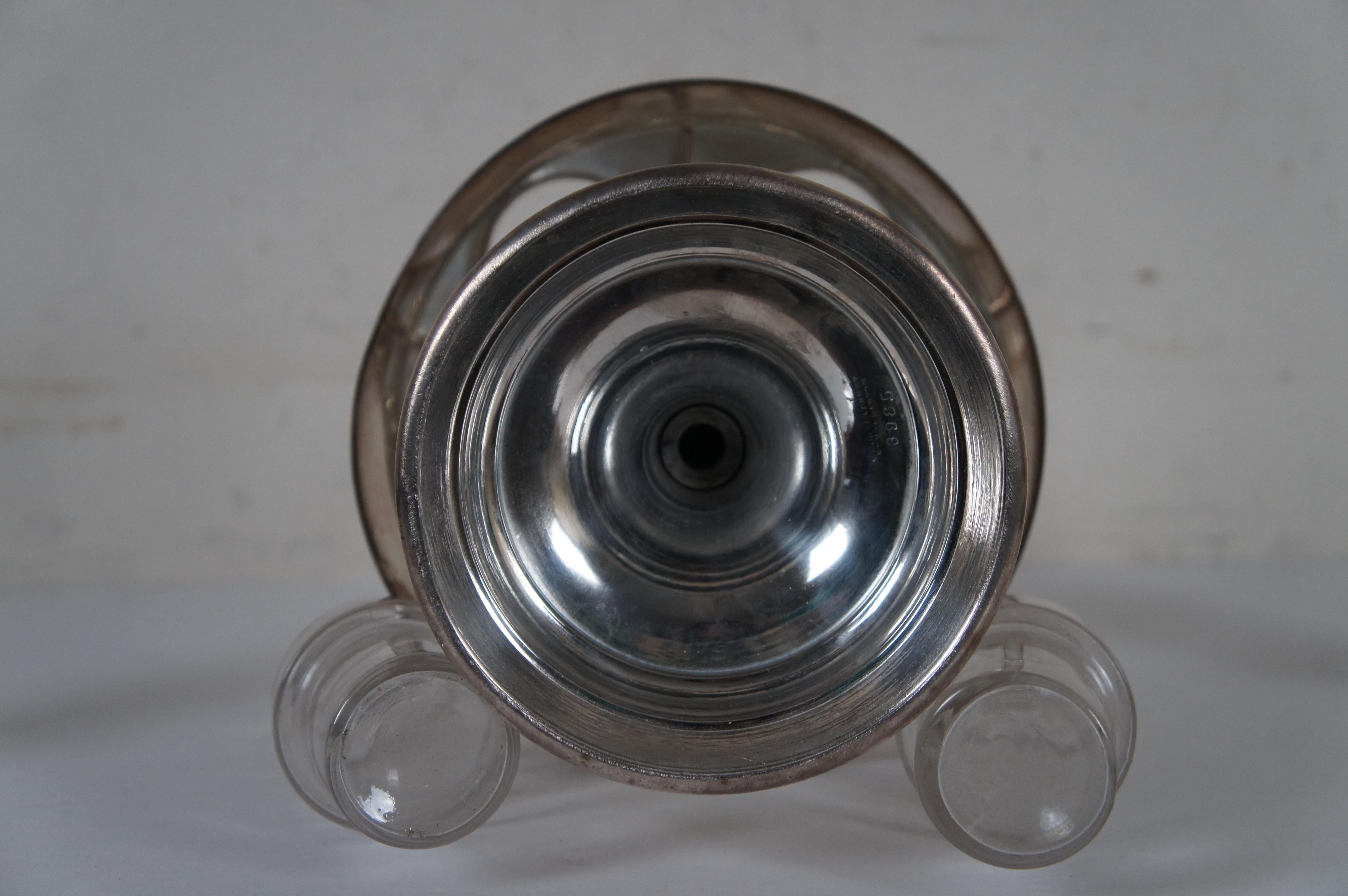 Antike Reed & Barton Silber Platte geätzt Glas Cruet Condiment Caddy Set im Angebot 1