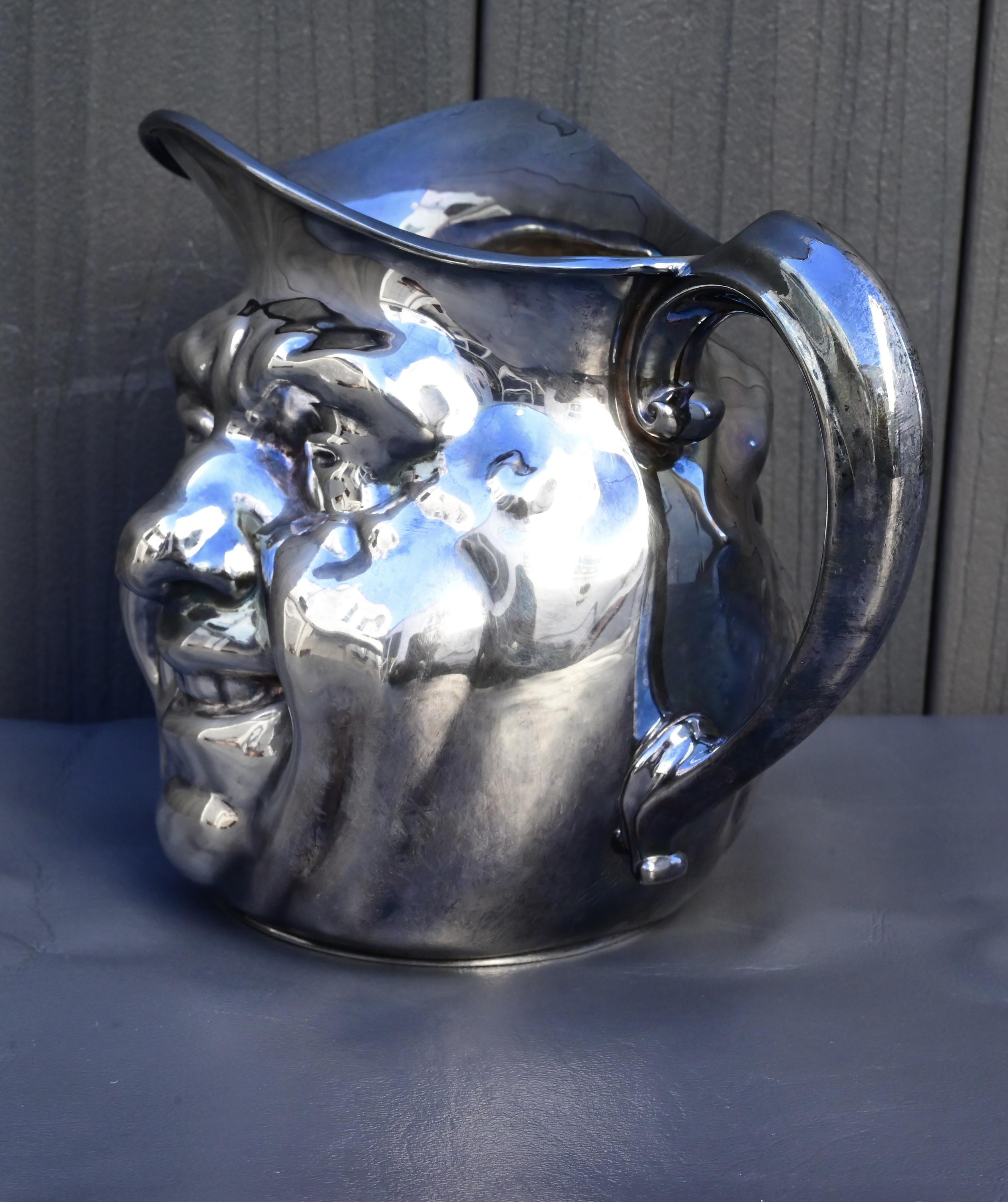 Antique Reed & Barton Silver-Plated “Jolly Face” Pitcher Jug Sunny Jim In Good Condition For Sale In Media, PA