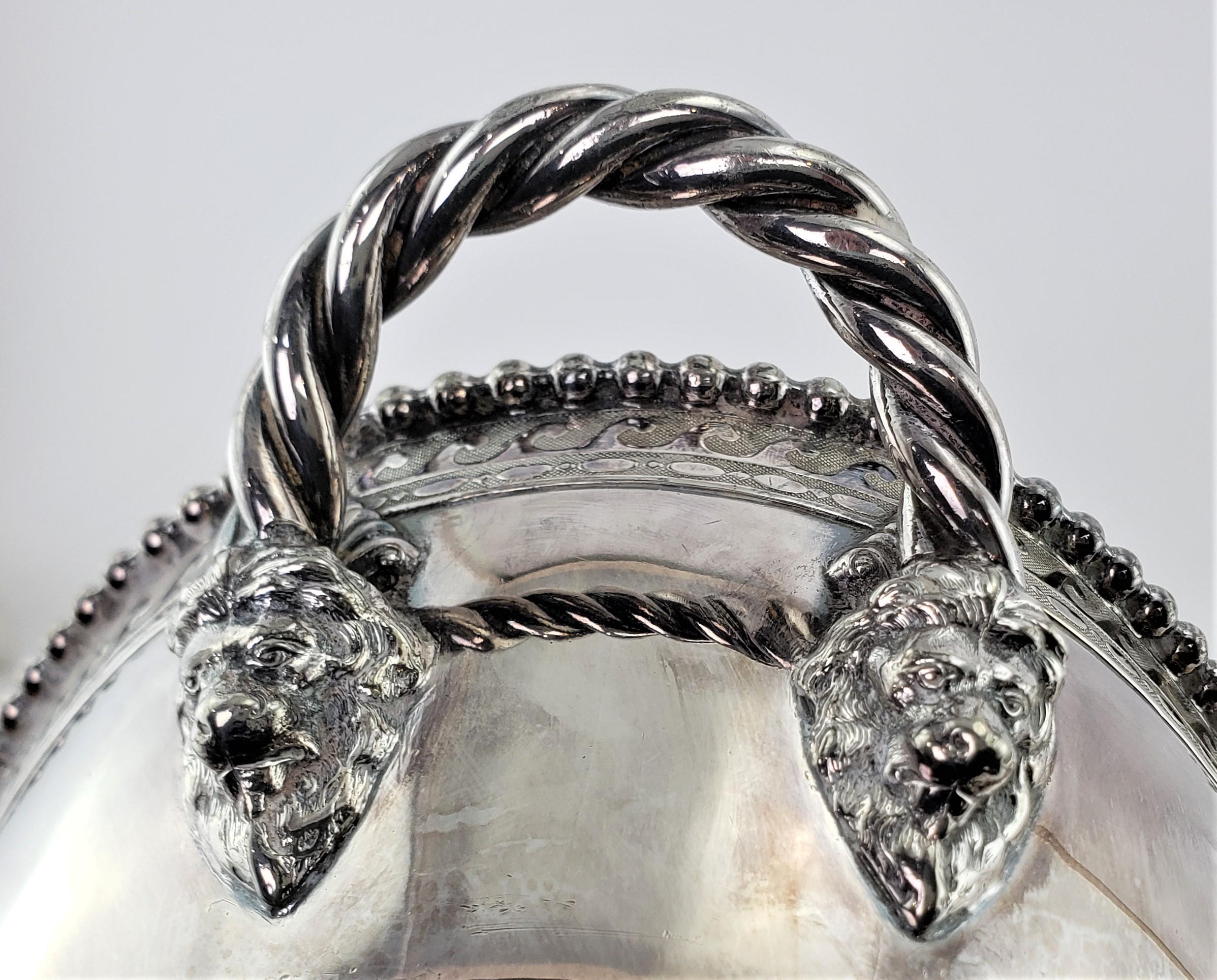 Soupière ancienne en métal argenté Reed & Barton avec montures et médaillons en forme de tête de lion en vente 4