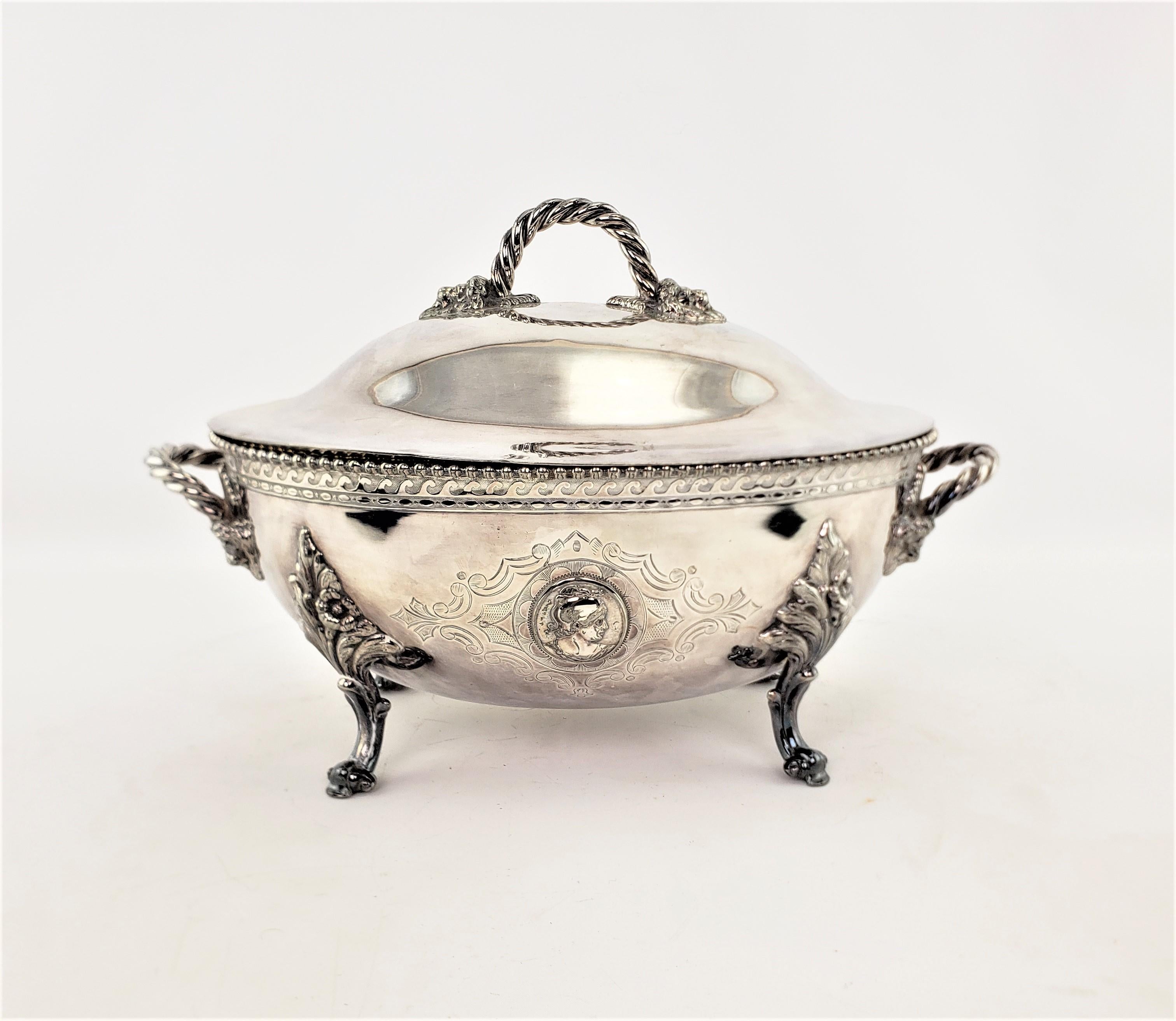 English Antique Reed & Barton Silver Plated Tureen with Lion Head Mounts & Medallions For Sale