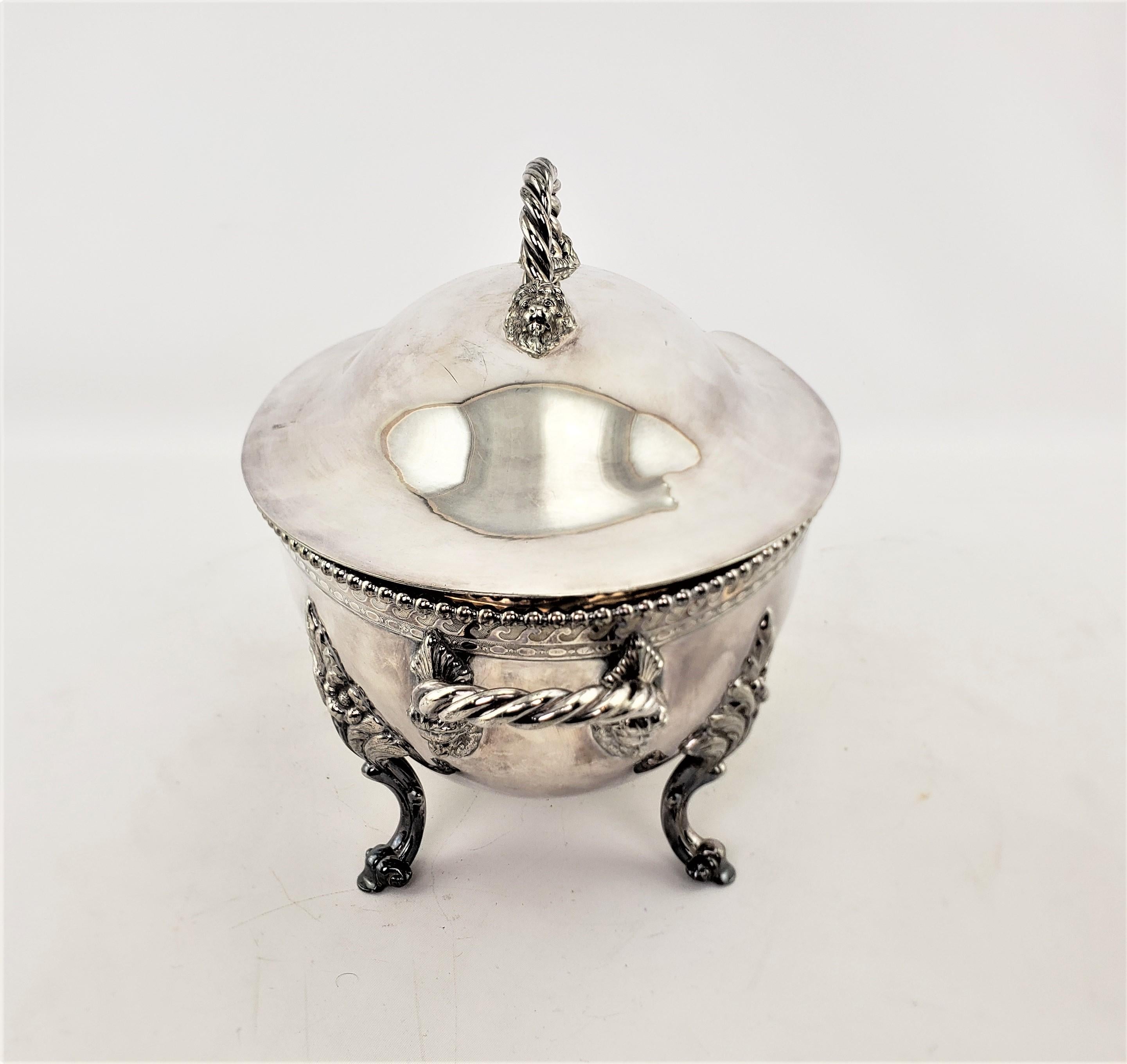 Machine-Made Antique Reed & Barton Silver Plated Tureen with Lion Head Mounts & Medallions For Sale
