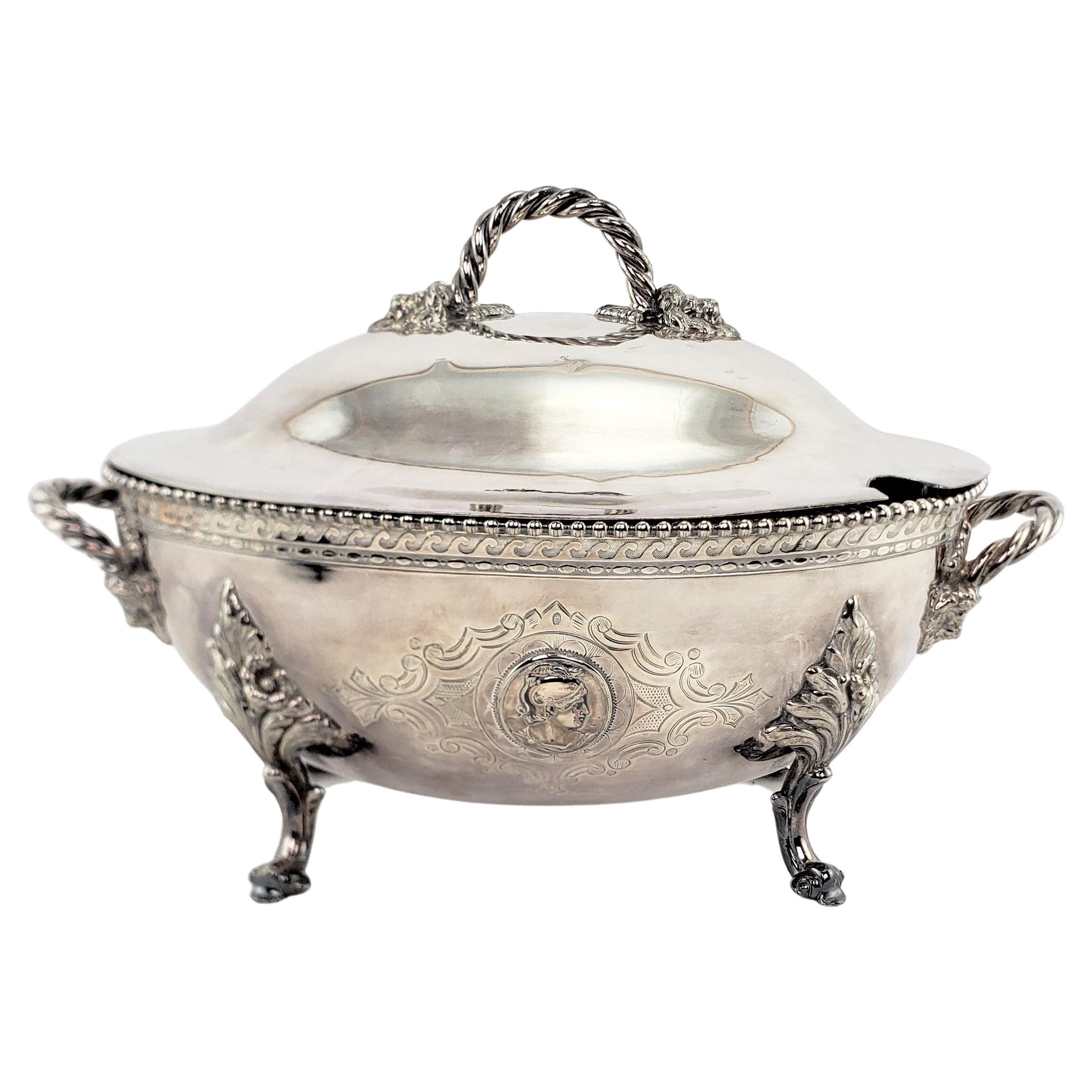 Antique Reed & Barton Silver Plated Tureen with Lion Head Mounts & Medallions For Sale