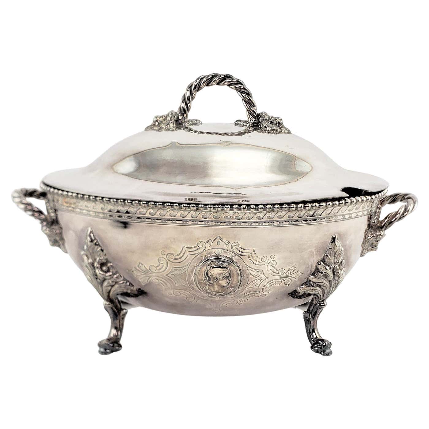 Antique Reed and Barton Silver Plated Tureen with Lion Head Mounts and ...