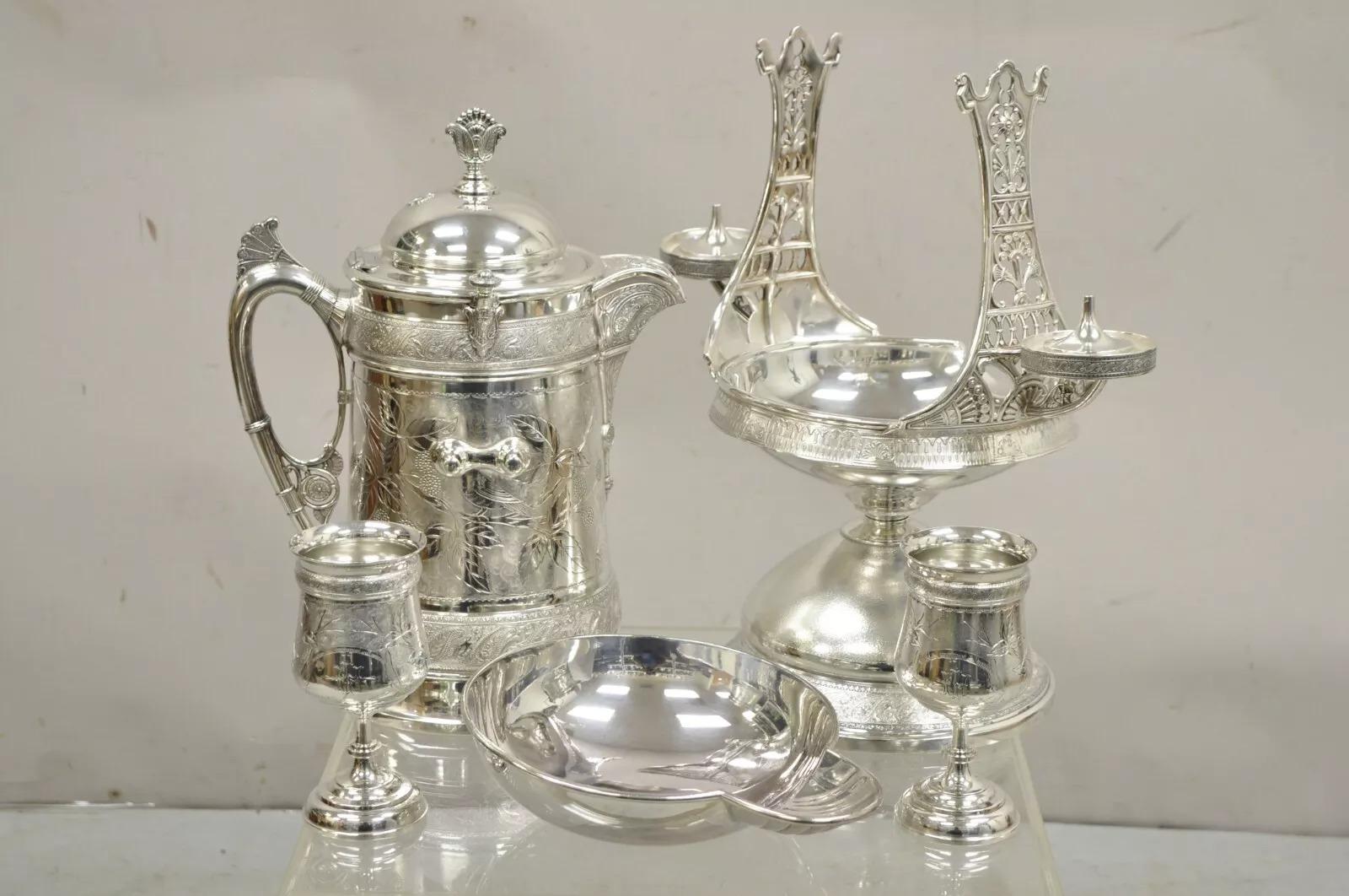 Antike Reed & Barton viktorianischen versilbert Kippen Eis Wasser Krug Set im Angebot 4