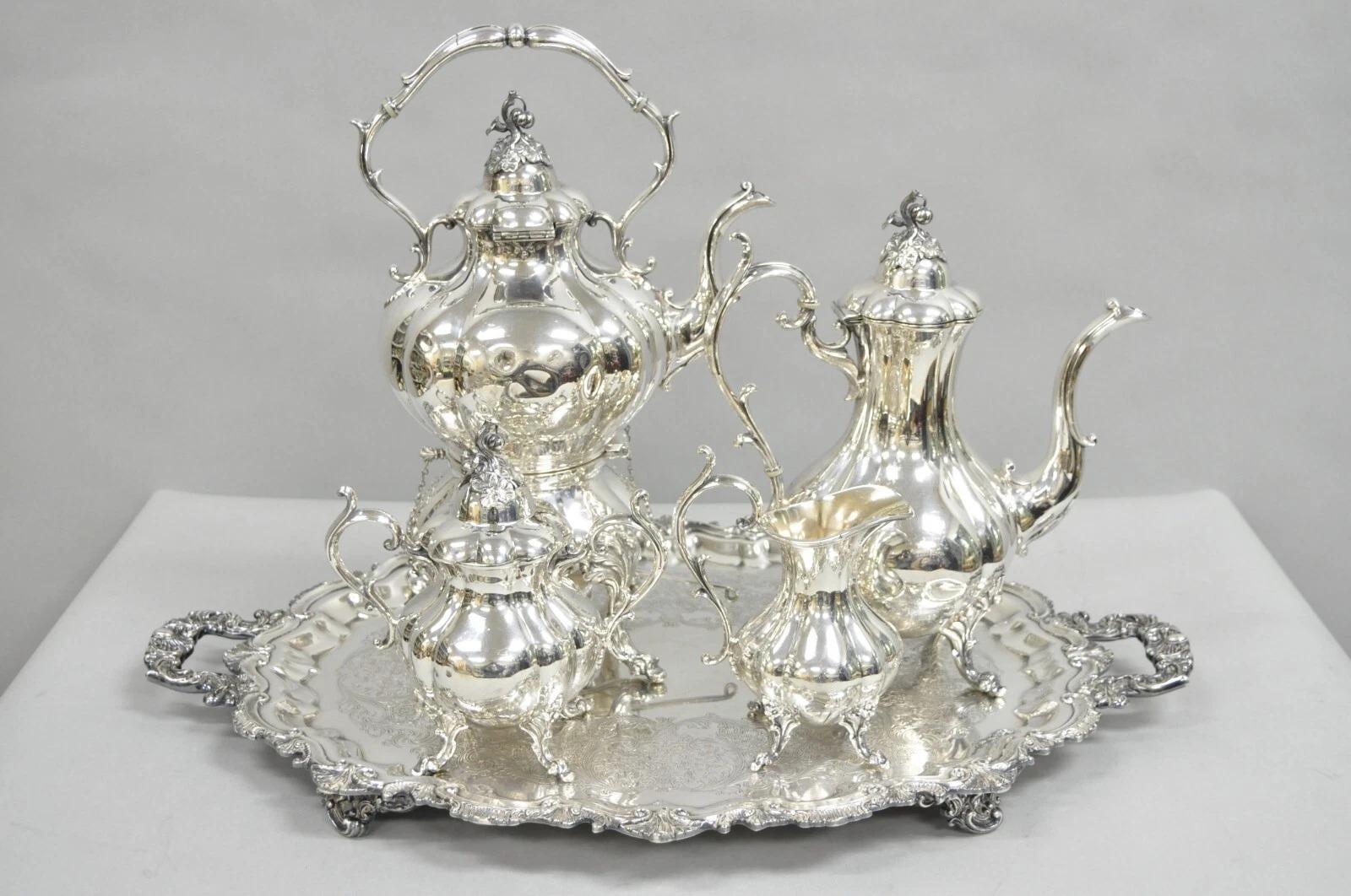 Antico set da tè barocco Reed & Barton placcato in argento con vassoio A. Wilcox in vendita 11