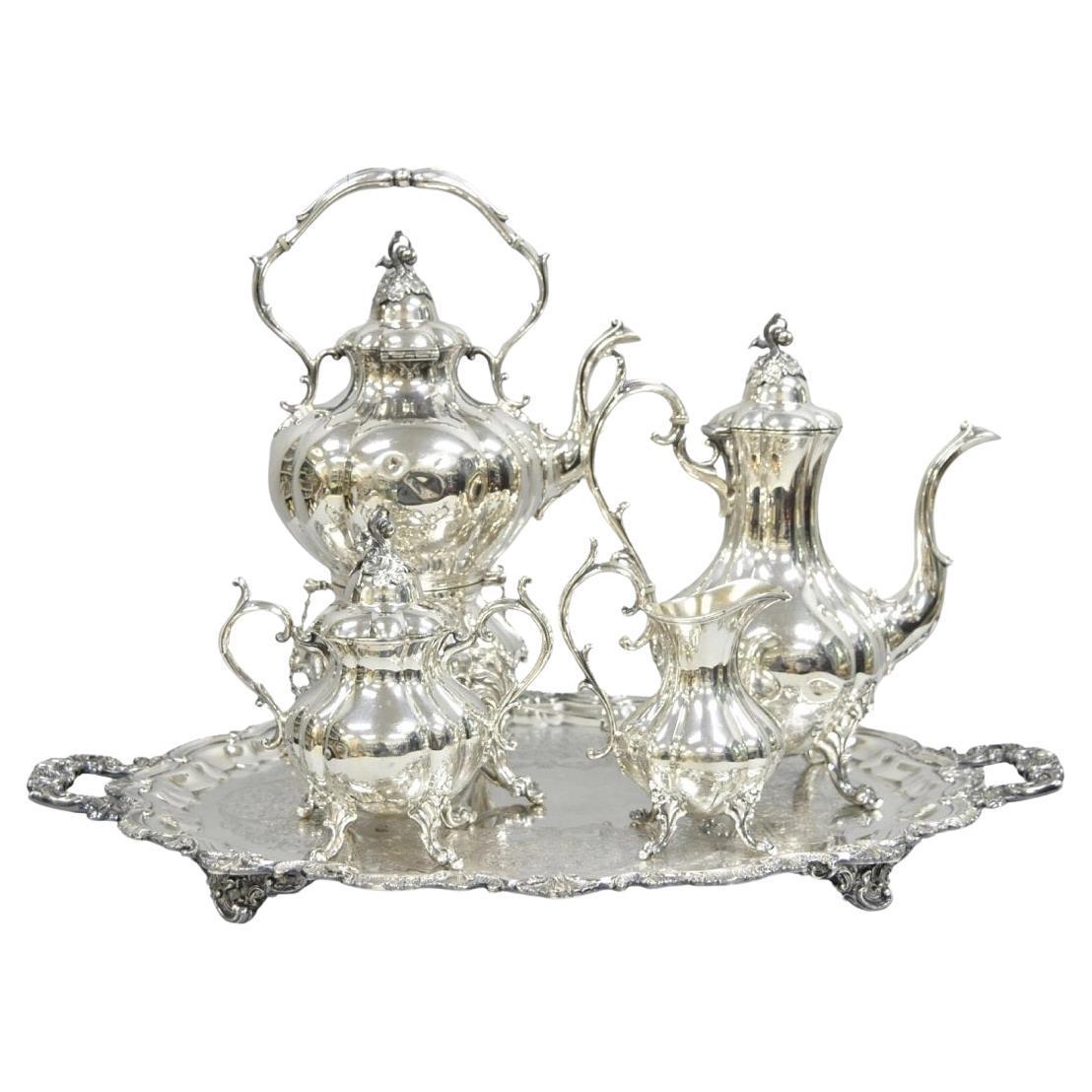 Antique Reed & Barton Winthrop Silver Plated Baroque Tea Set w/ Wilcox Tray