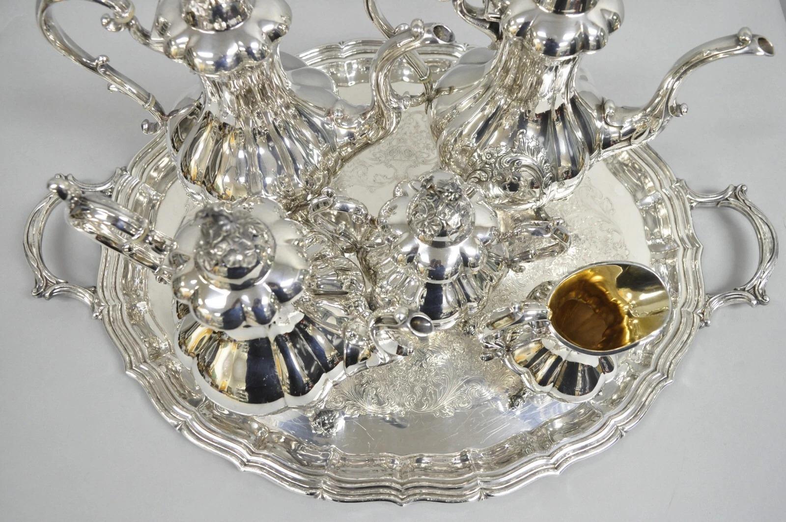 Antique Reed & Barton Winthrop Silver Plated Tea Set w/ Webster Wilcox Tray For Sale 6
