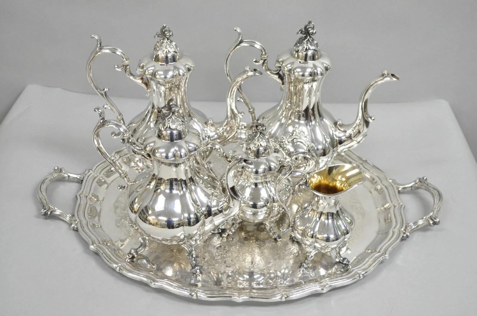 Antique Reed & Barton Winthrop Silver Plated Tea Set w/ Webster Wilcox Tray For Sale 9