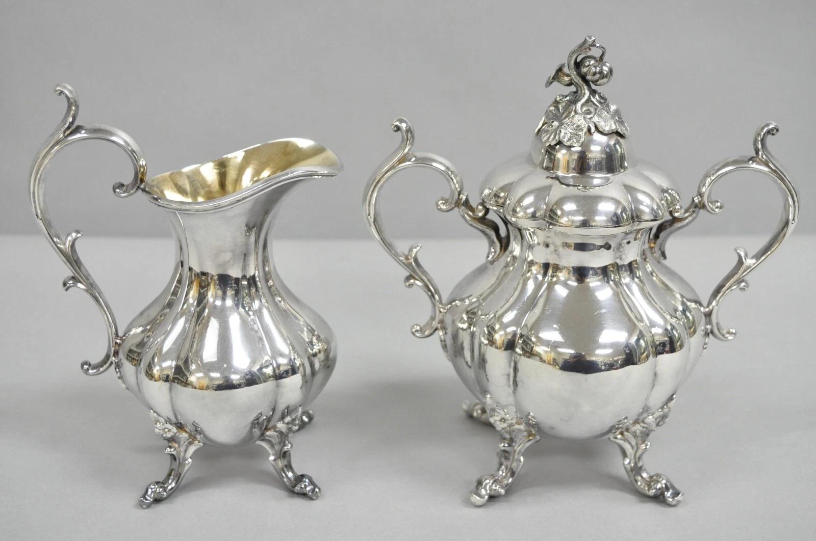 Victorian Antique Reed & Barton Winthrop Silver Plated Tea Set w/ Webster Wilcox Tray For Sale