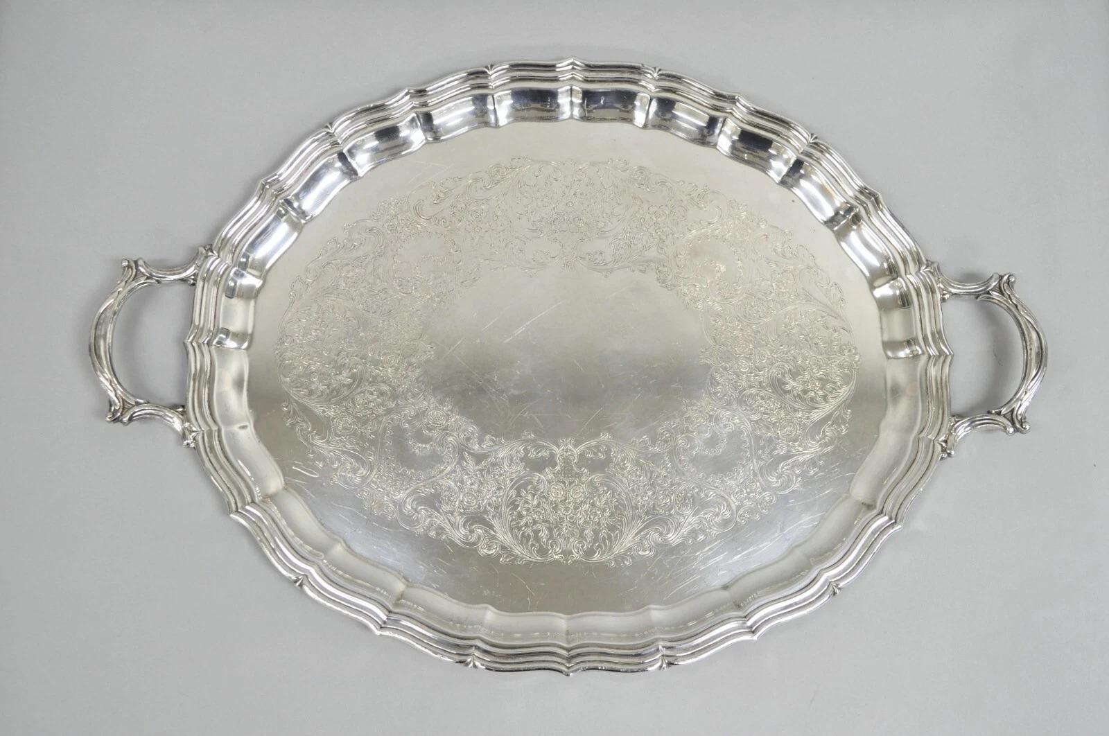 Unknown Antique Reed & Barton Winthrop Silver Plated Tea Set w/ Webster Wilcox Tray For Sale