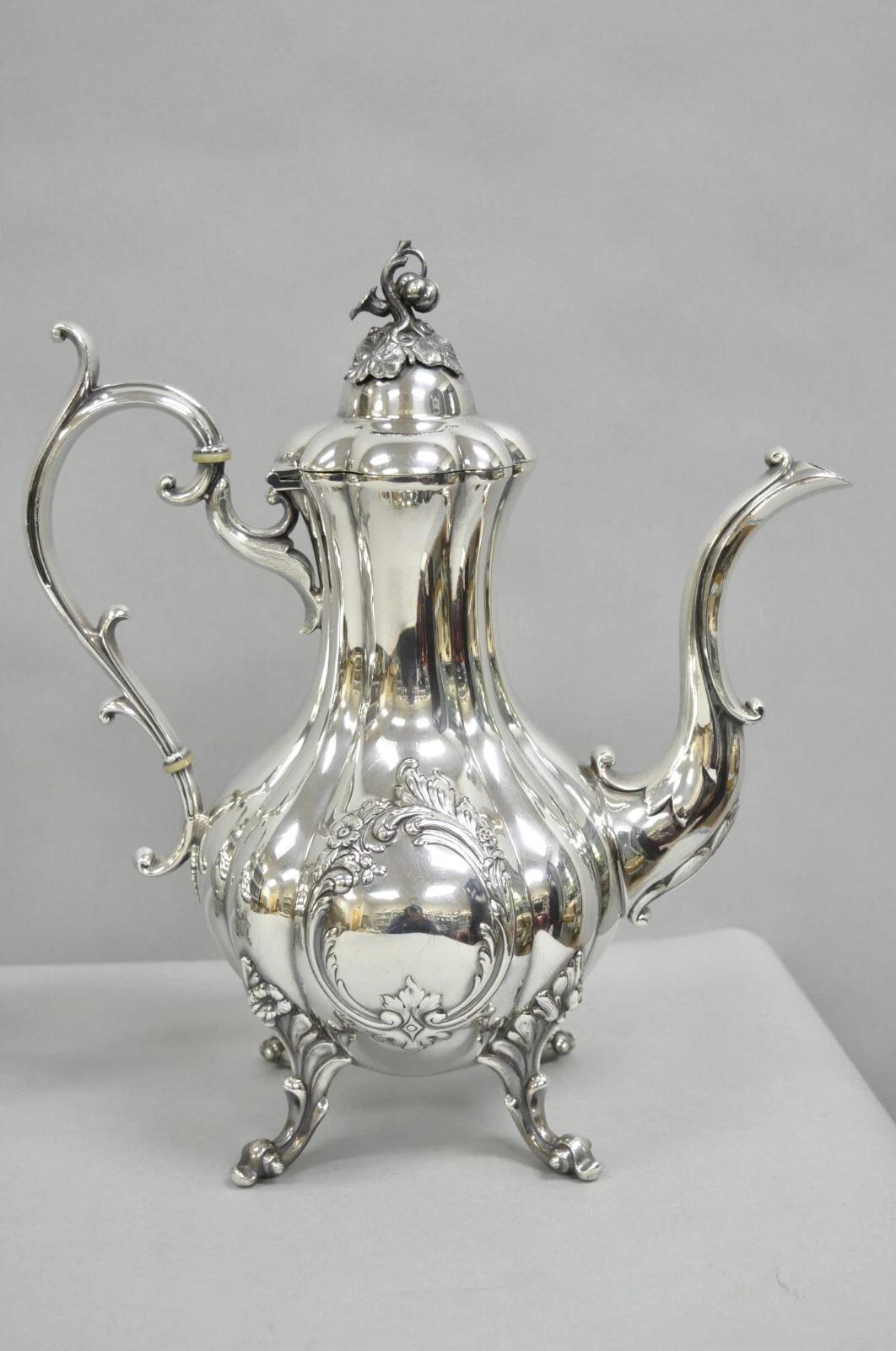 20th Century Antique Reed & Barton Winthrop Silver Plated Tea Set w/ Webster Wilcox Tray For Sale