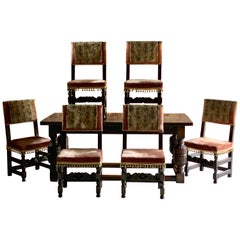 Antique Refectory Dining Table & Six Dining Chairs 17th Century Style Solid Oak