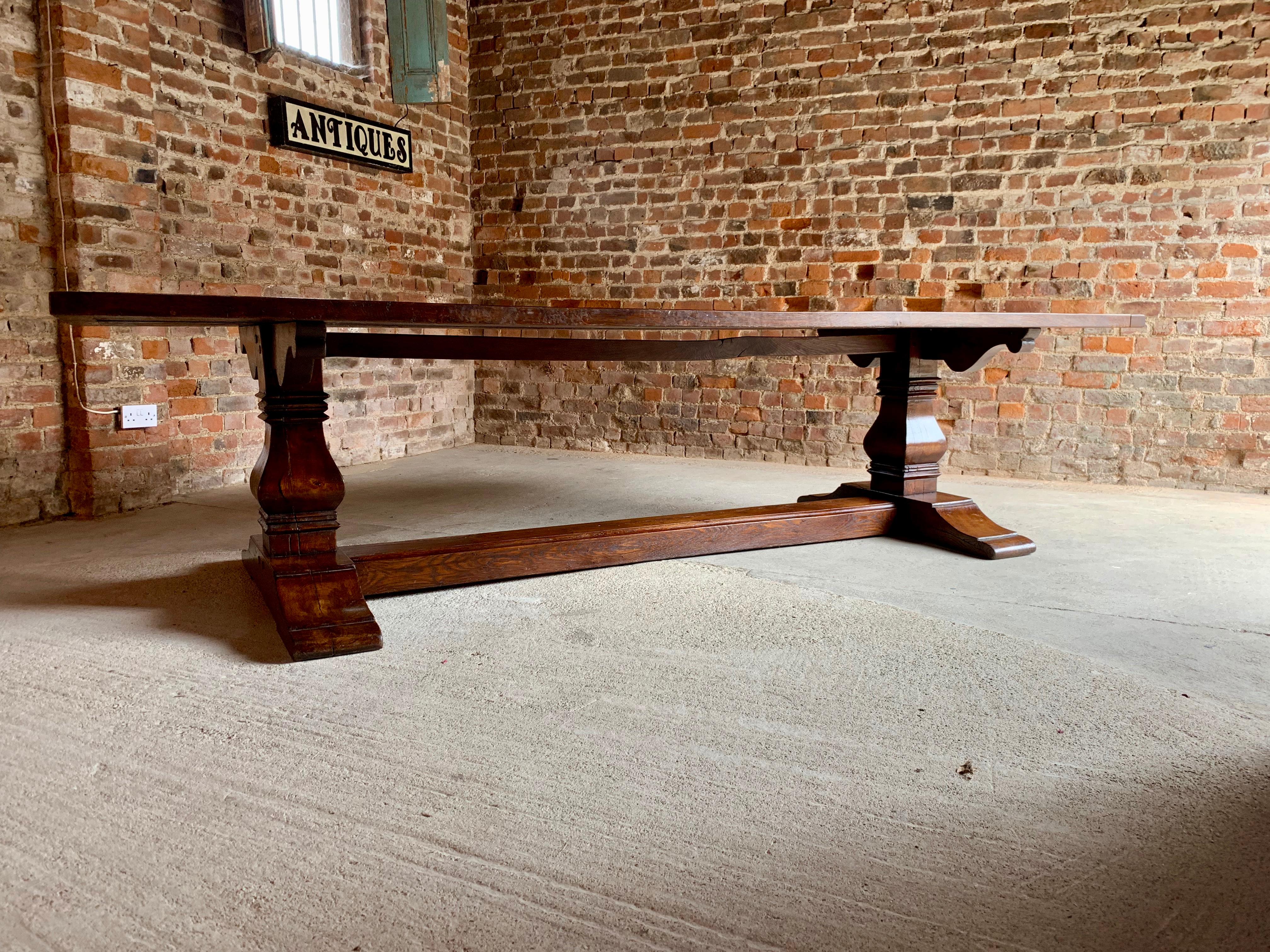 Antique Refectory Dining Table Solid Oak Huge 17th Century Style Bylaws 10 Foot In Good Condition In Longdon, Tewkesbury