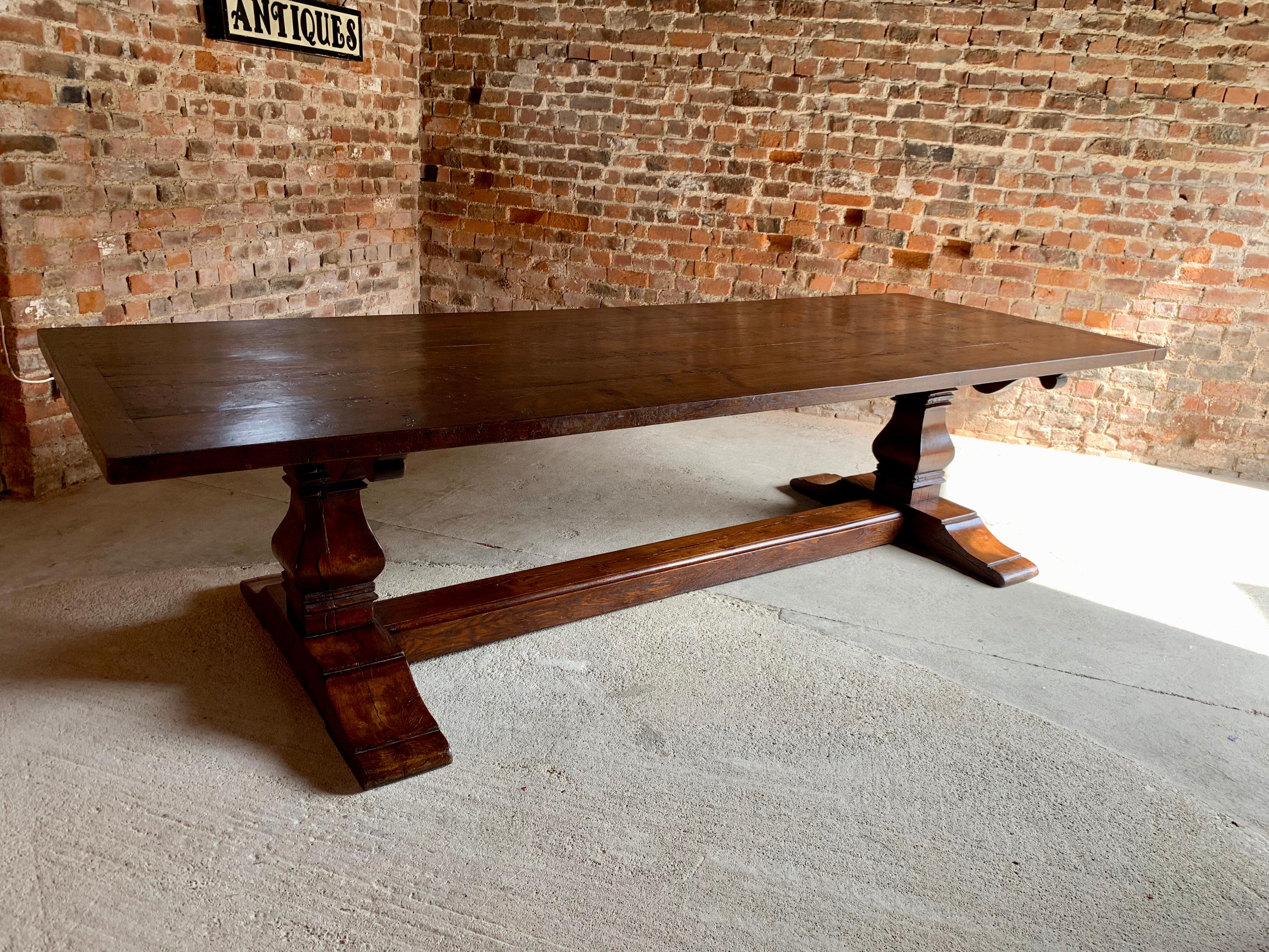 20th Century Antique Refectory Dining Table Solid Oak Huge 17th Century Style Bylaws 10 Foot
