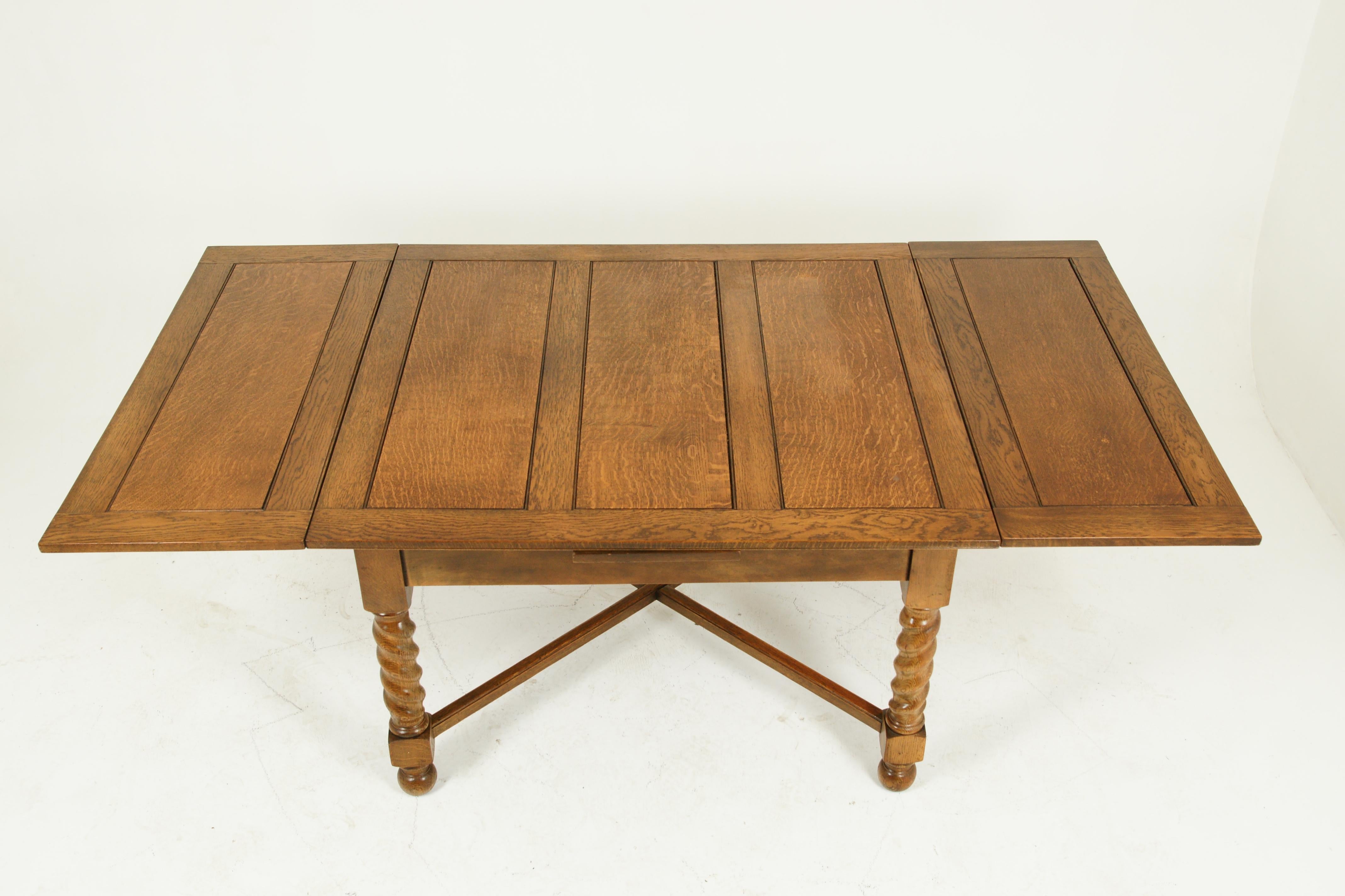 Antique Refectory Table, Antique Dining Table, Draw Leaf Table, 1920 2