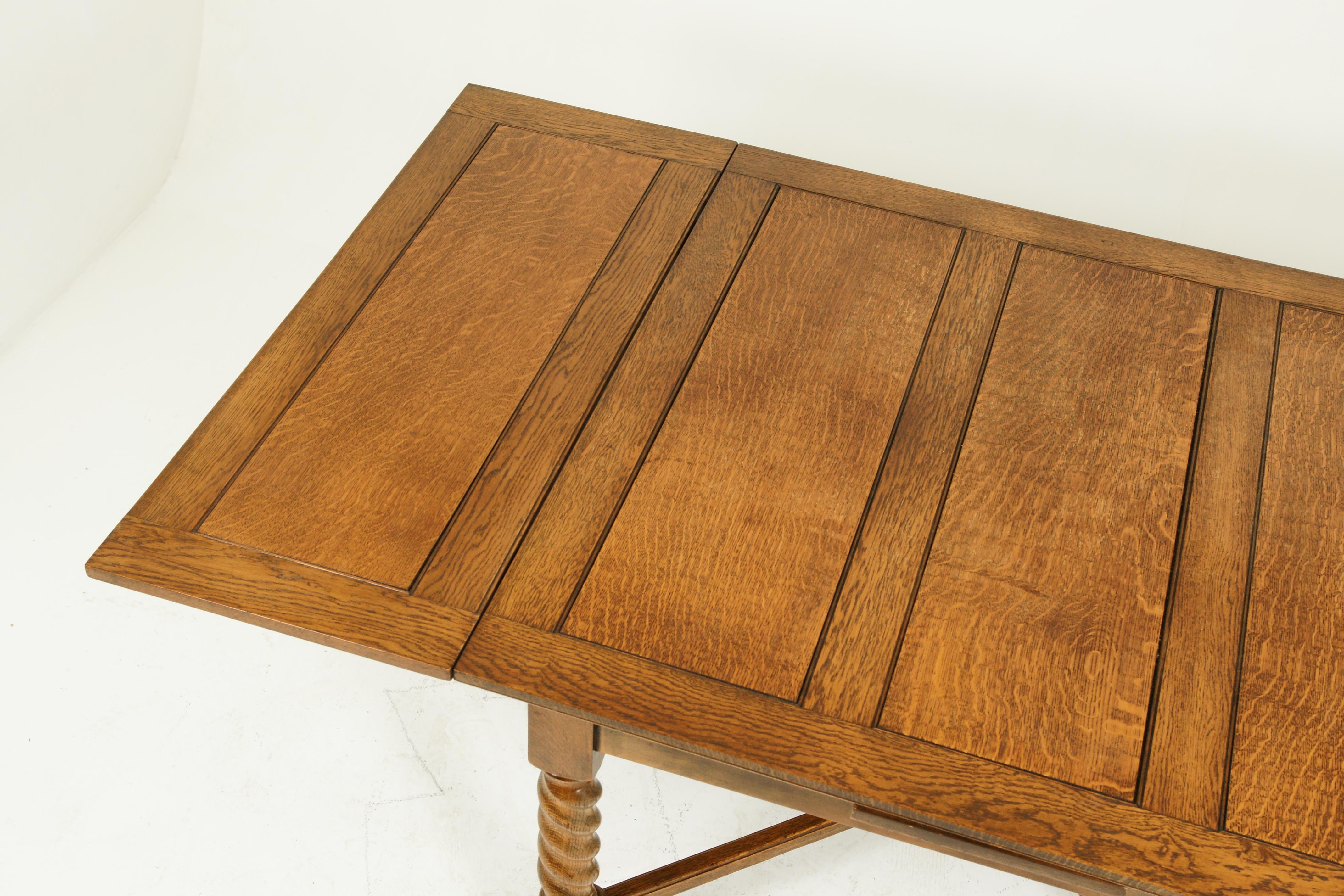 Antique Refectory Table, Antique Dining Table, Draw Leaf Table, 1920 3