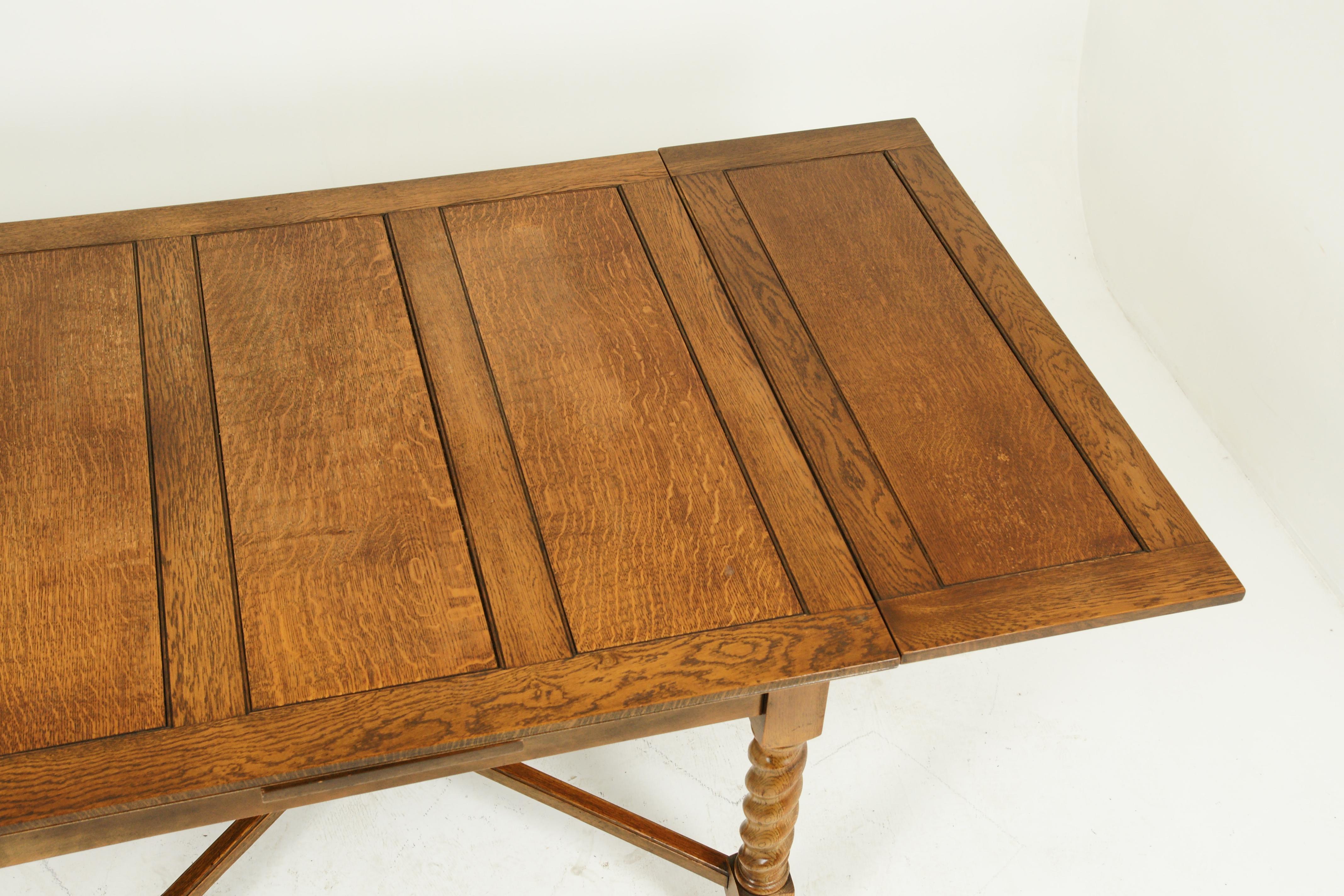 Antique Refectory Table, Antique Dining Table, Draw Leaf Table, 1920 4