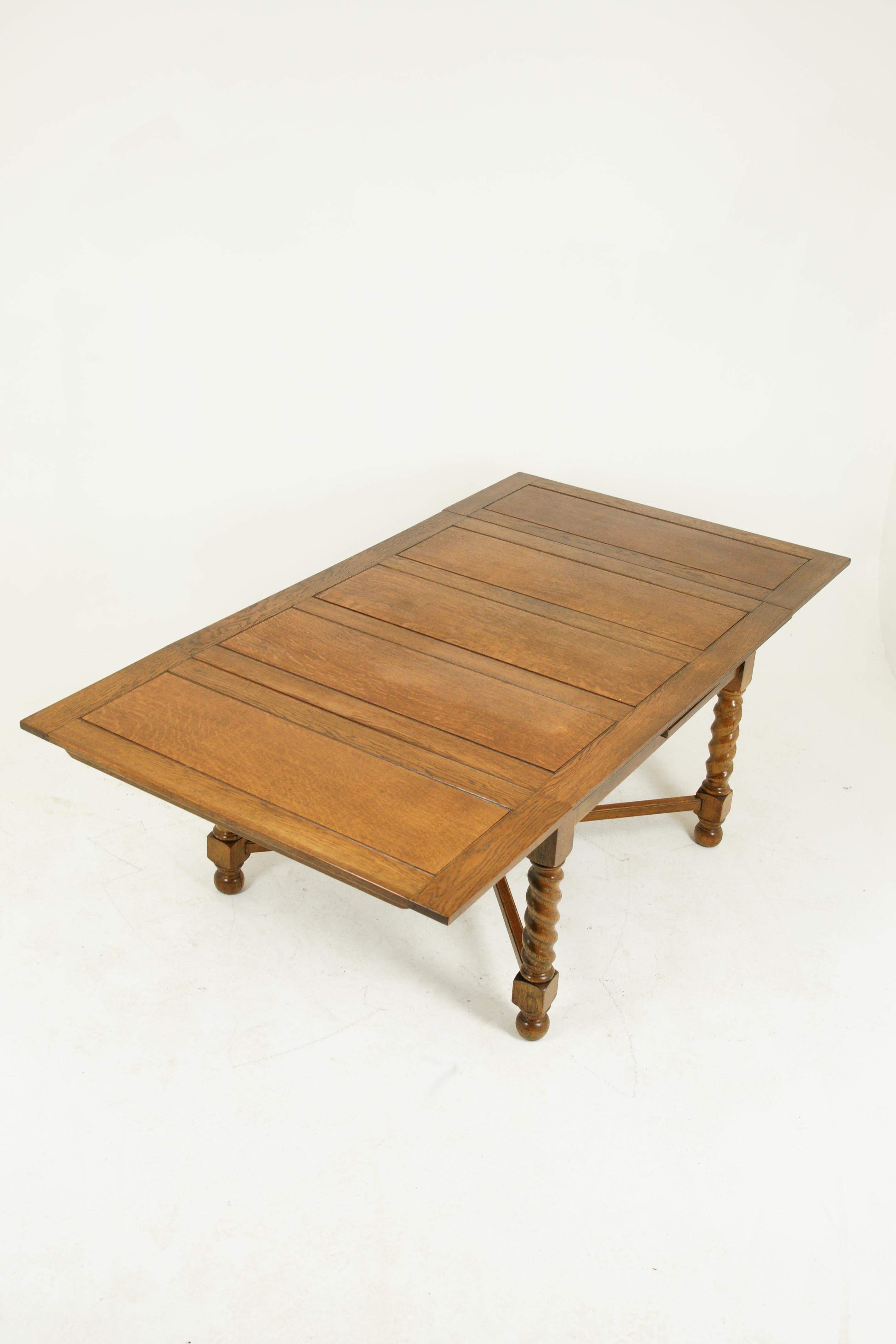 Antique Refectory Table, Antique Dining Table, Draw Leaf Table, 1920 In Good Condition In Vancouver, BC
